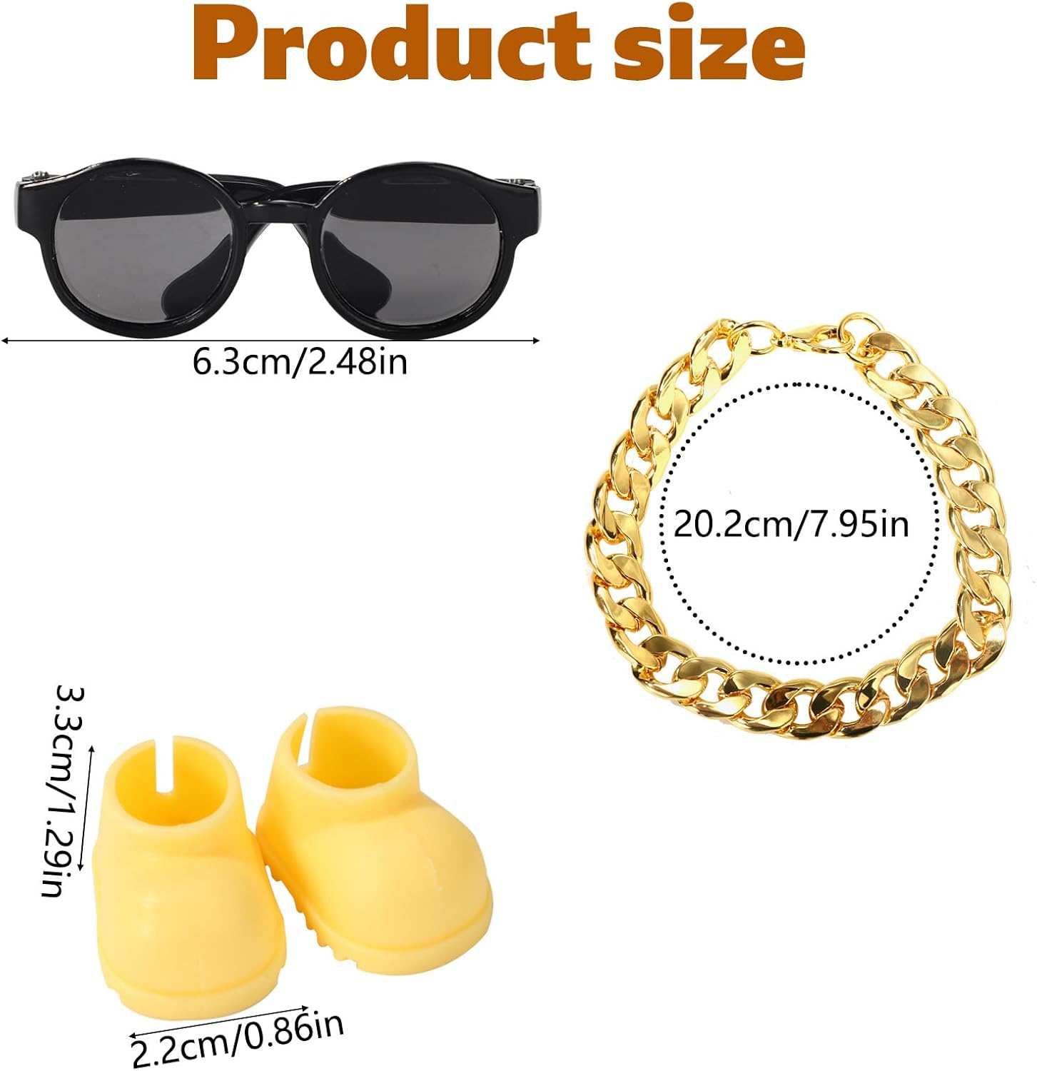 Doll Outfit Set, Stylish Sunglasse & Gold Necklace & Cute Yellow Shoes Clothing Accessories for Dolls (No Doll) image number 6