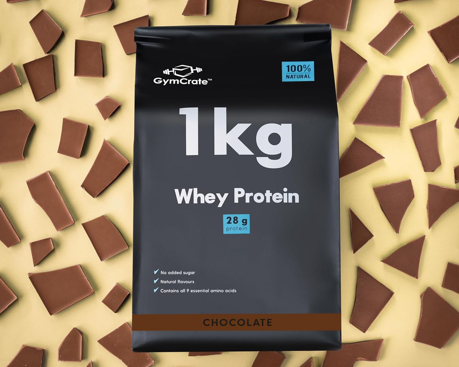 Gymcrate Chocolate Whey Protein Powder (1Kg) | Whey Protein Isolate & Concentrate Blend | 28G Protein per Serving | 28 Servings | Lean Muscle Support for Bodybuilders, Gym-Goers | Vegetarian Sports Nutrition Supplement image number 1