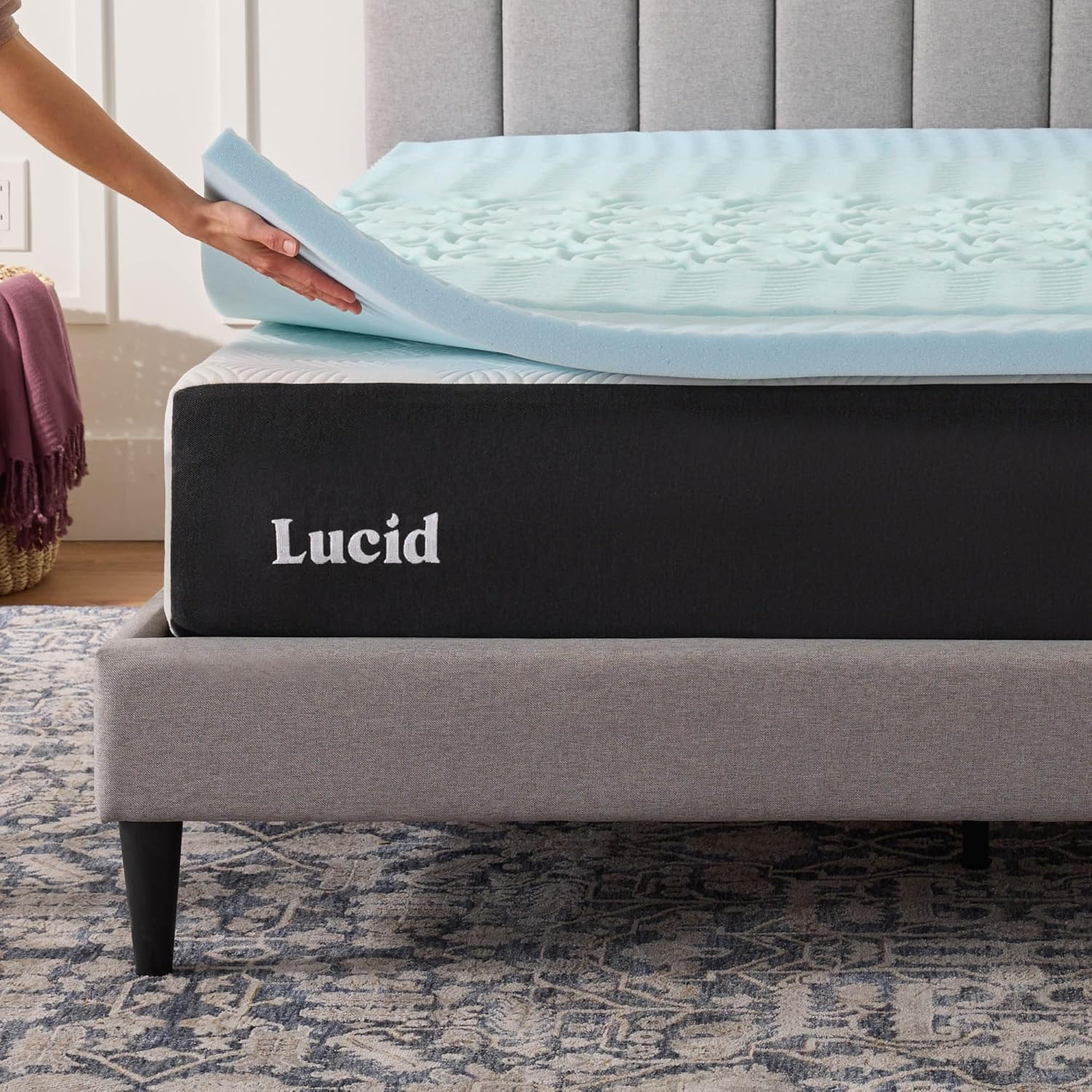 LUCID LU20KK30ZNGT 2 Inch 5 Zone Gel Memory Foam Mattress Topper - King image number 3
