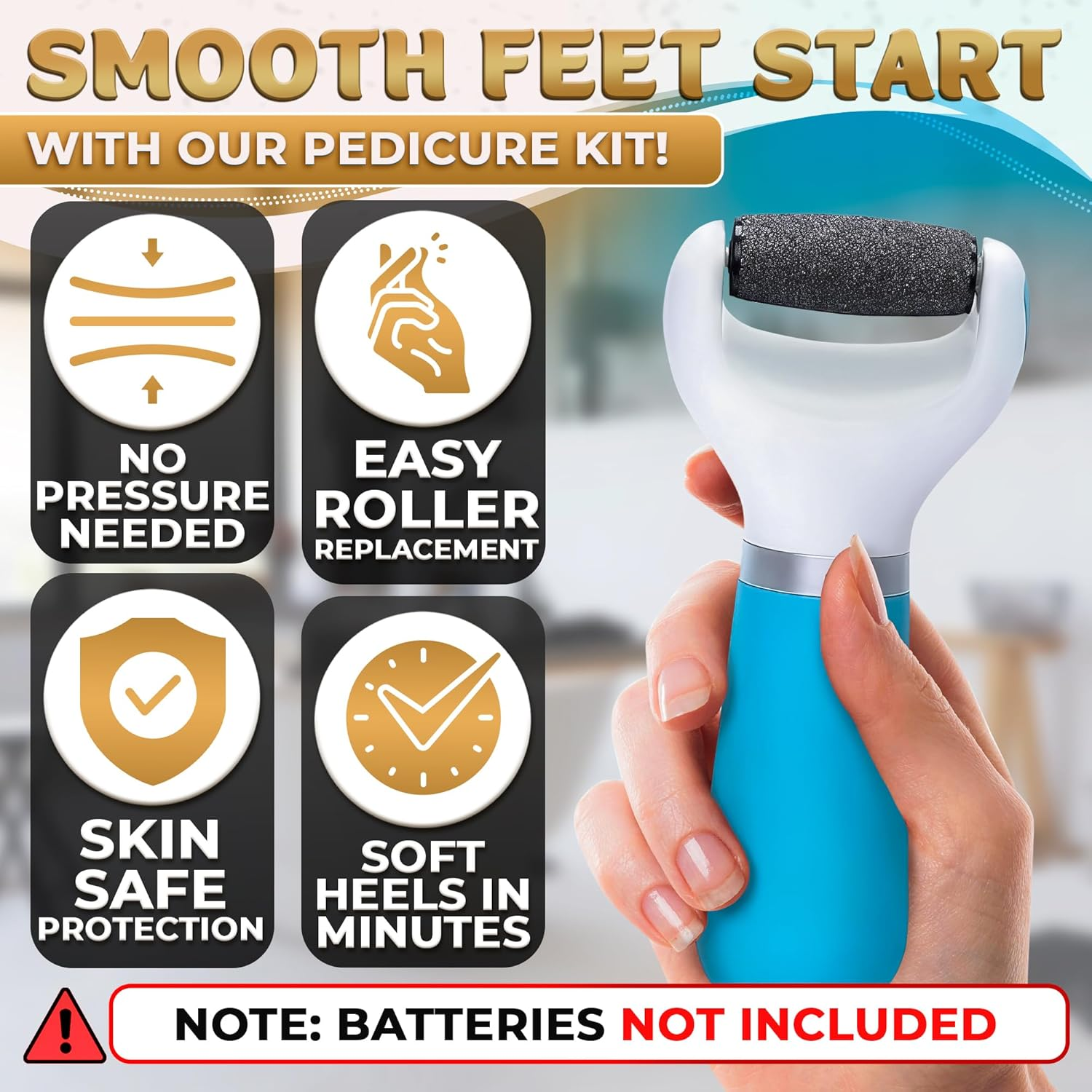 Electric Foot Callus Remover Tool | Batteries Not Included &ndash; High-Speed Foot Grinder with Easy-To-Replace Roller &ndash; On-The-Go Electric Callus Remover for Feet | Pedicure Tools for Feet Smoothing image number 5