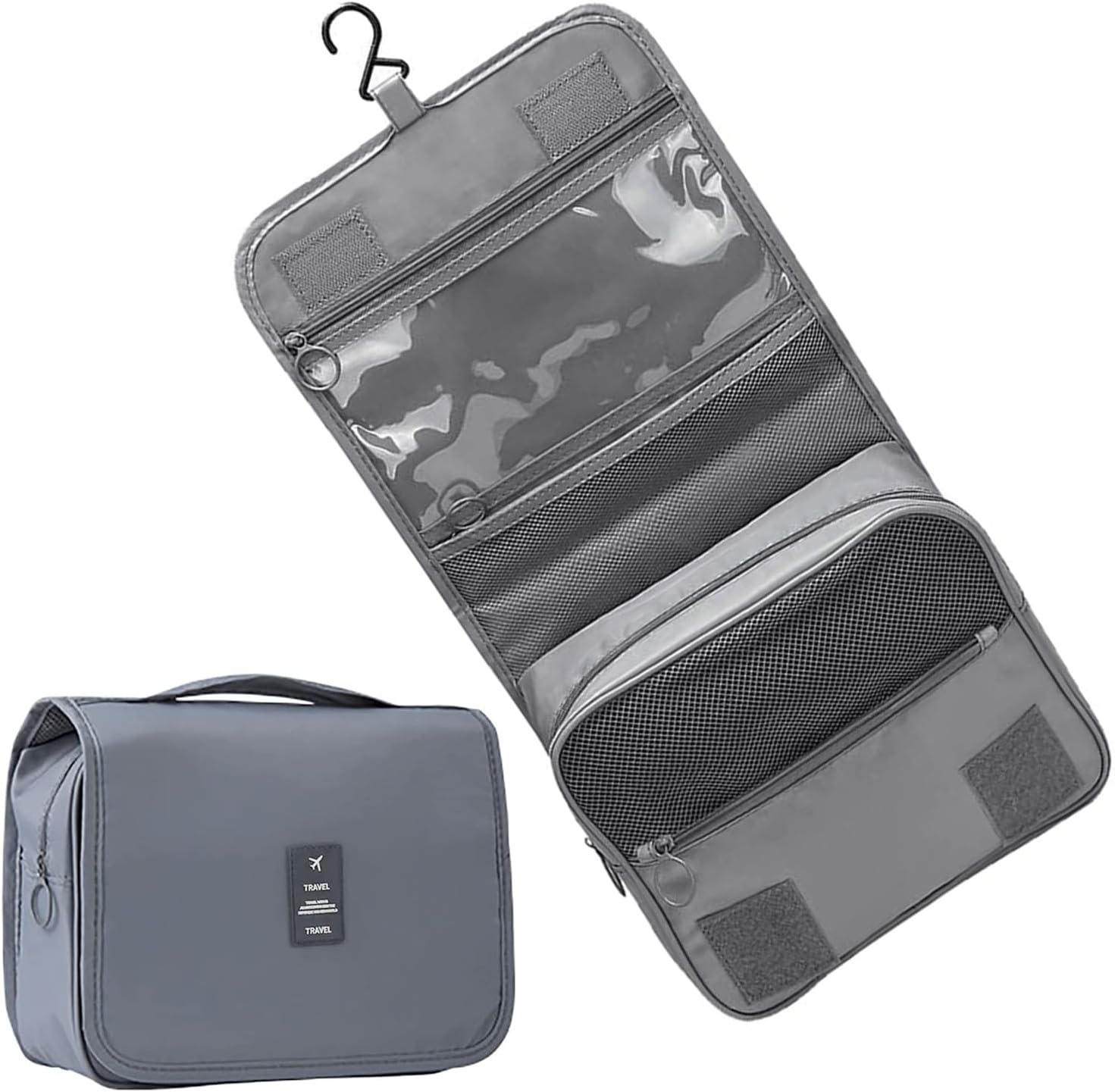 JCZD Hanging Toiletry Bag, Travel Wash Bag for Women Portable Folding Cosmetic Organizer Large Capacity Girls Makeup Bag Waterproof Shower Bag with Separate Compartment (Black)