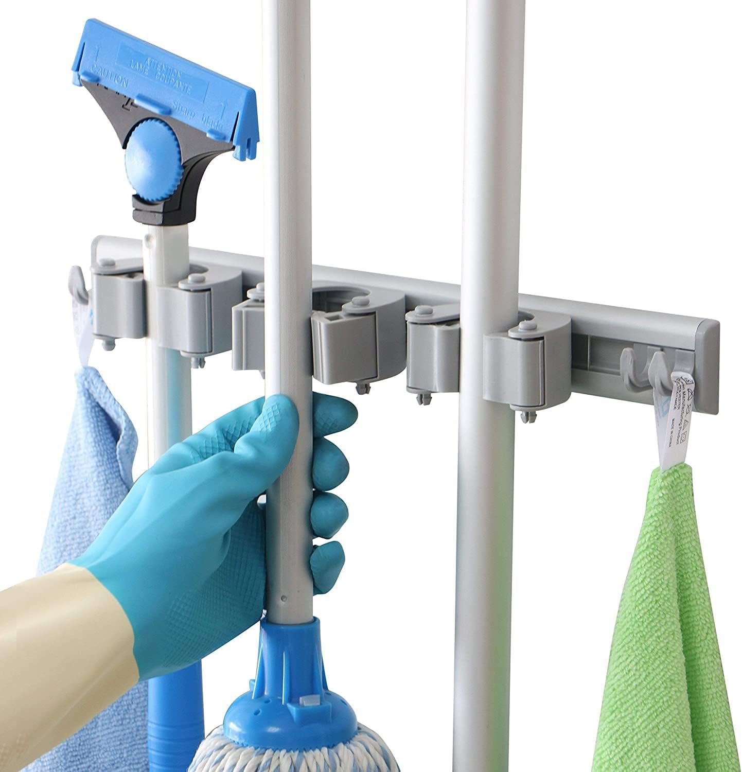 Drdirt Broom Holder Wall Mount, 14.5-Inch, 3 Sliding Grippers, 4 Hooks, Heavy Duty for Home, Kitchen, Bathroom, Laundry, Garage, Gray image number 2