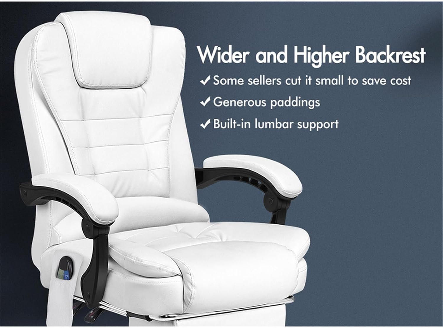 ALFORDSON Ergonomic Office Chair with 150&deg; Recline & Footrest, Computer Desk Chairss with Massage & Heated Seat, Executive Swivel Leather Video Game Chair, Max 180Kg (Dale White) - Fabric Black image number 2