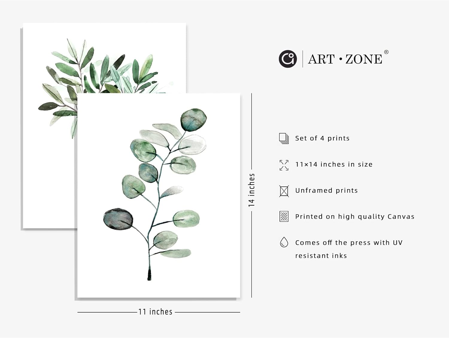 Botanical Prints Posters for Bedroom Aesthetic, Plant Wall Art Print 11X14 Canvas Poster Unframed Set of 4, Boho Wall Art Print Sage Green Decor (11X14, B/ Light Green) image number 1