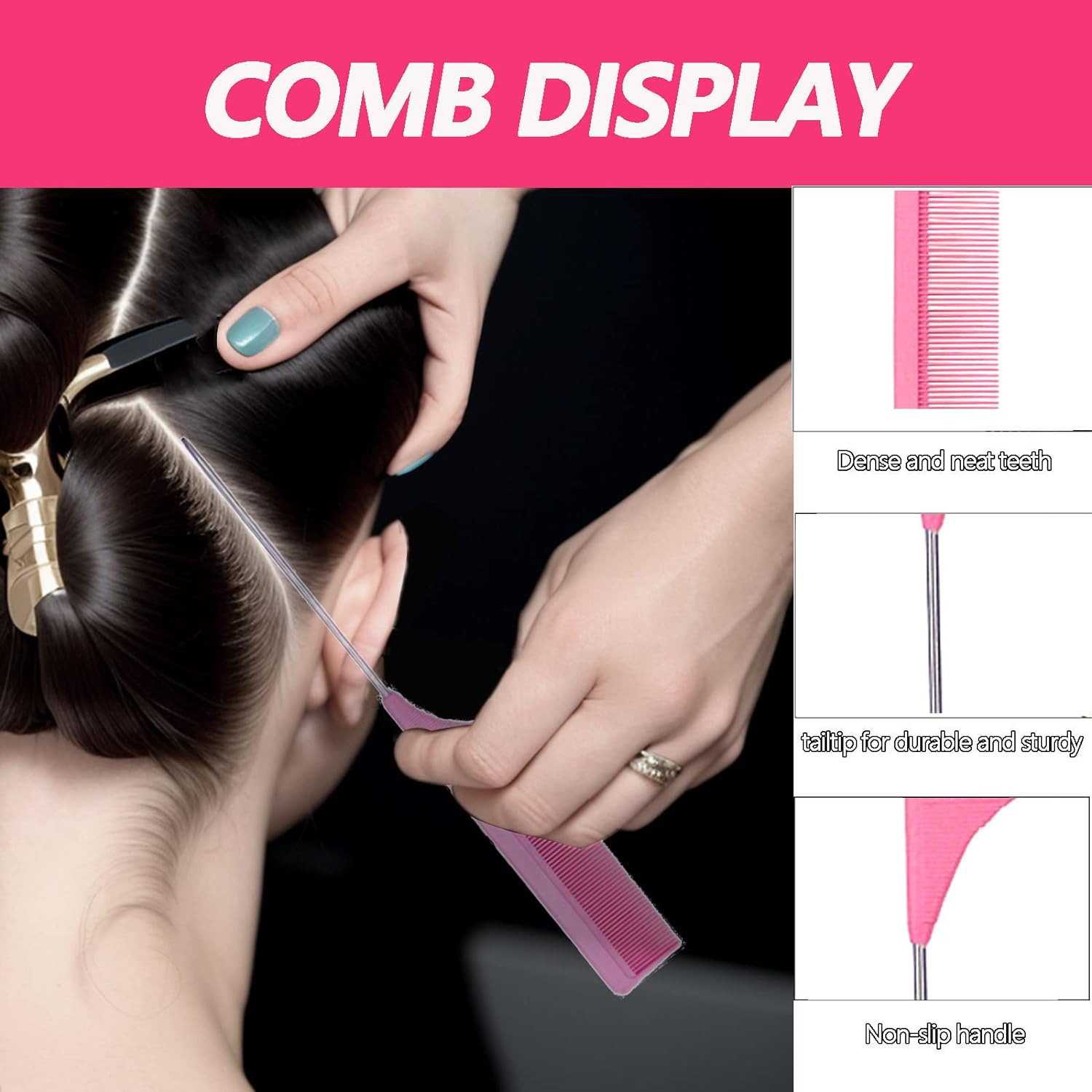 3 Pcs Slick Back Hair Brush Set, Curly Hair with Edge Brush, Bristle Hairs Brush, Rat Tail Comb for Edge and Back Brushing, Combing Slicking Hairs for Women(Color:Pink) image number 3