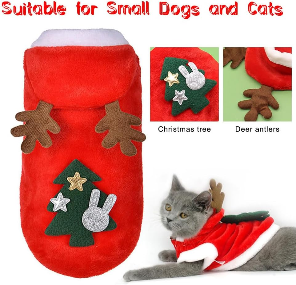 Pet Christmas Costume with Antlers Dogs Christmas Costume Christmas Pet Clothes Pet Hoodies Pet Christmas Outfit Small Medium Dogs and Cats Christmas Carnival Party Red M image number 1