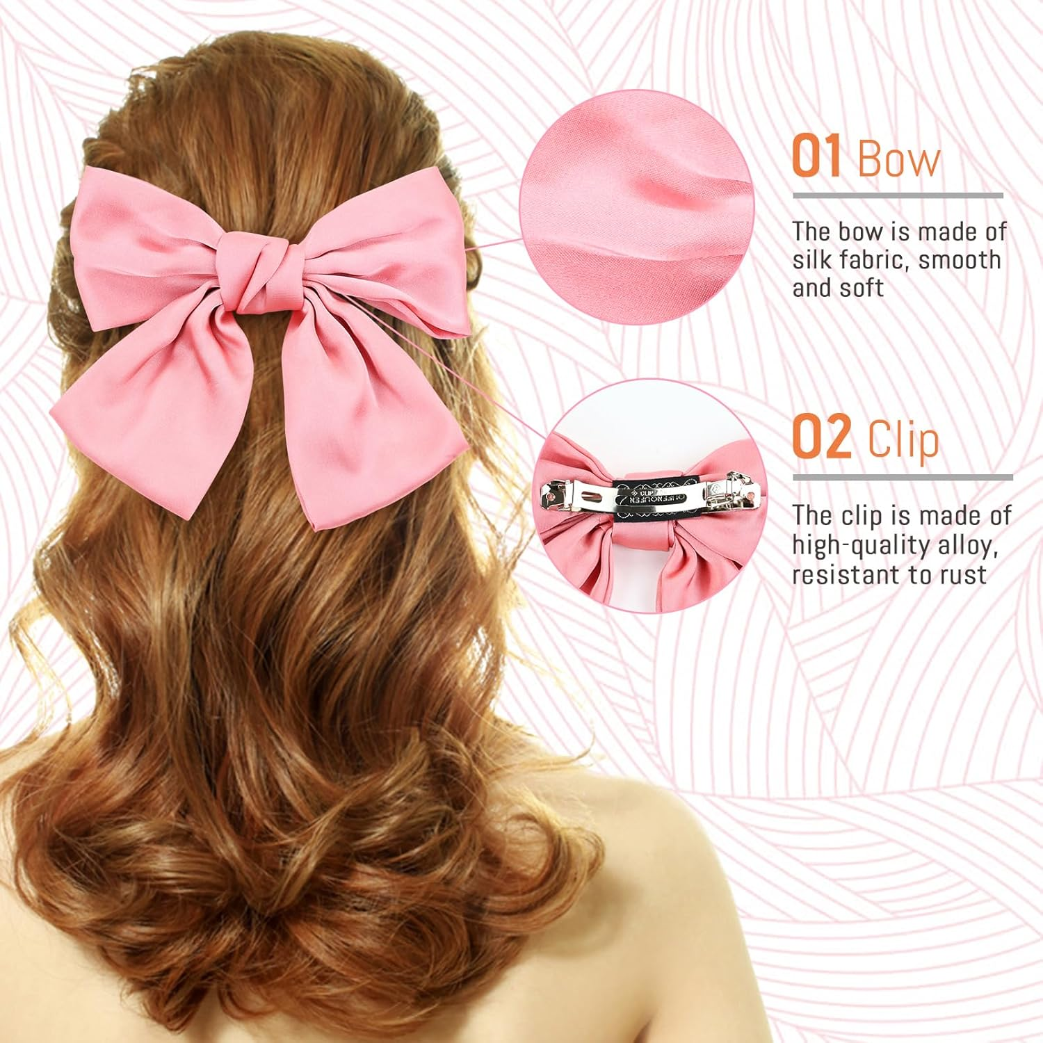 Satin Hair Bows 15 Colors 8 Inch Large Oversized with Bow French Hair Clips Bun Ponytail Holder White Red Blue Green Black Hair Accessories for Women Girls image number 4