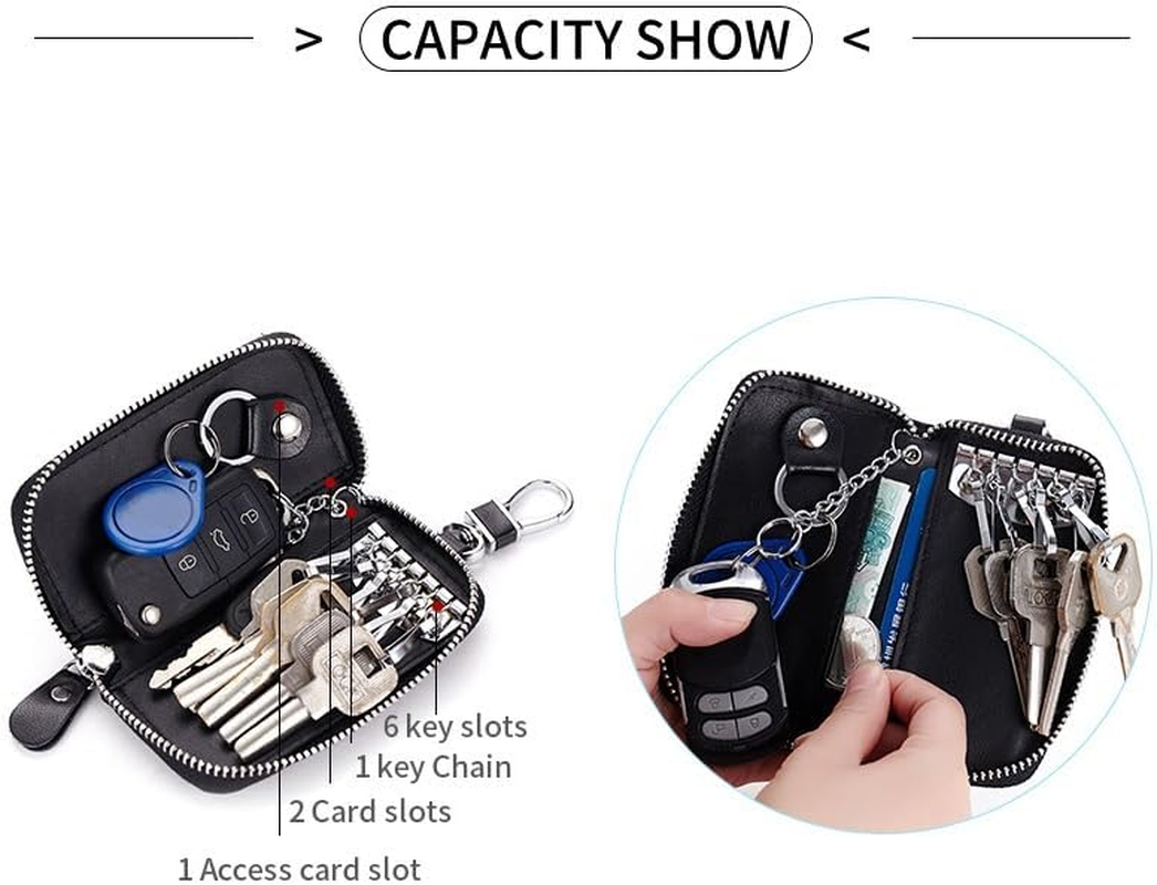 Leather Key Holder Bag with 2 Card Slot & 6 Hooks & 1 Access Card,Key Case Car Key Holder Wallet for Men Women (Pink, One Size) image number 1