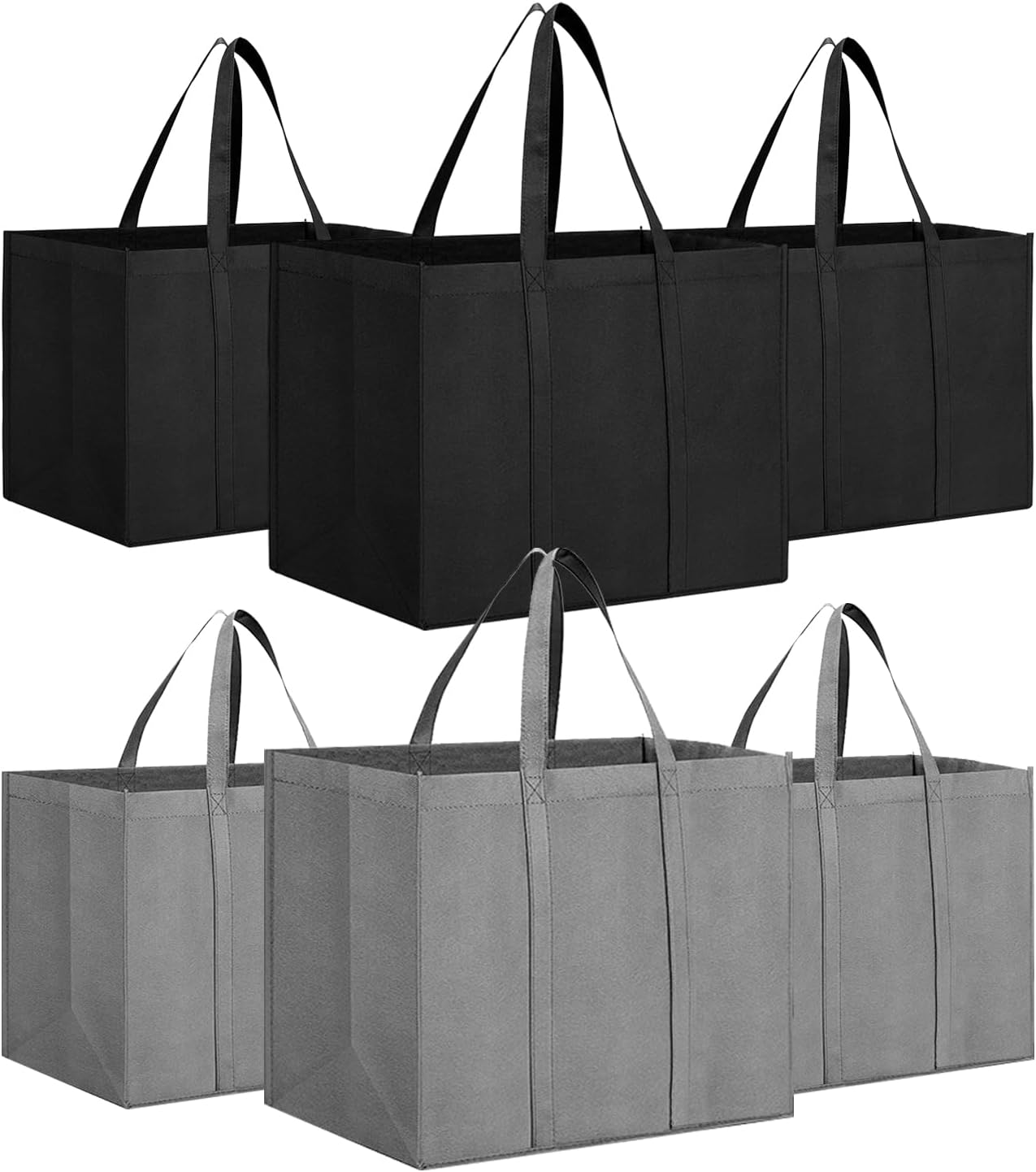 Sonicefit 6 Pack Reusable Grocery Bags, Large Foldable Shopping Totes with Reinforced Bottom, Heavy Duty, Multi-Purpose
