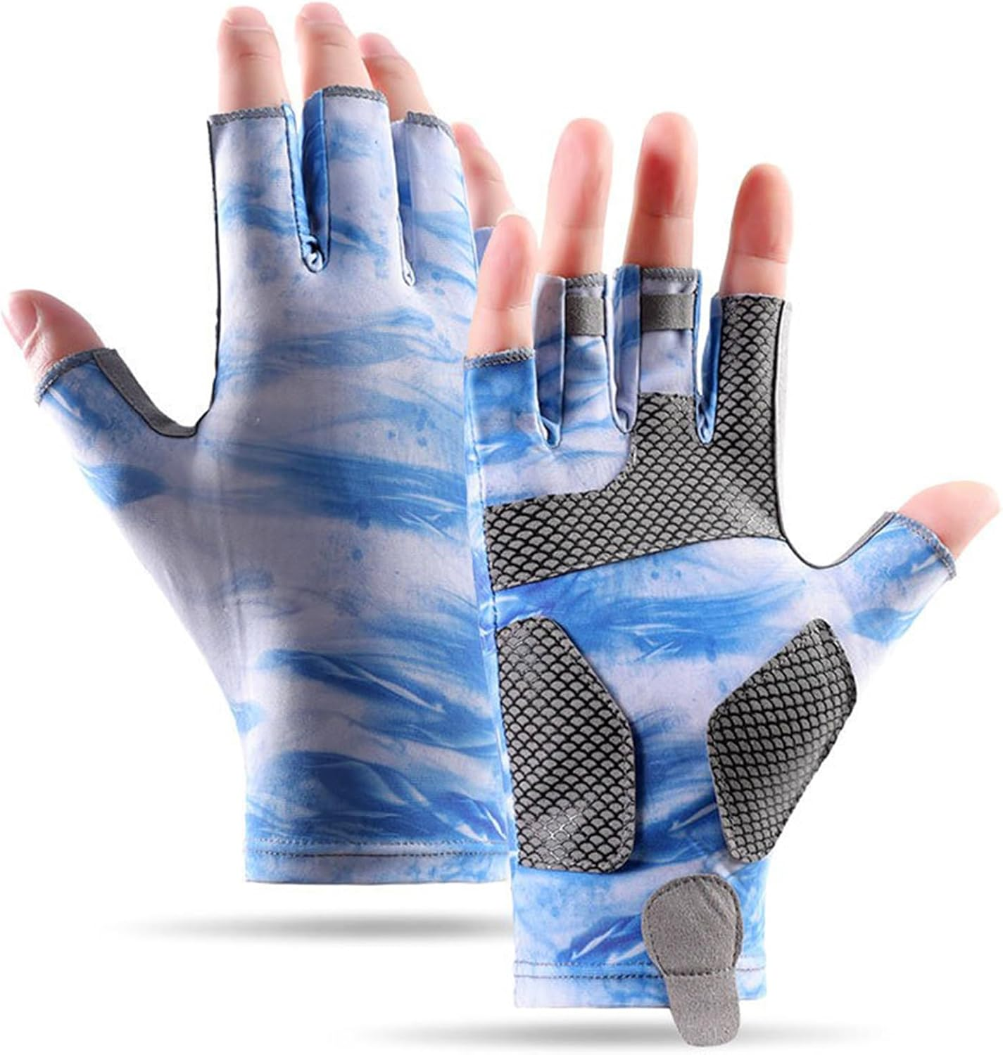 Reelfin Sun Gloves UPF 50+ Fishing Gloves, Fingerless Sun Protection UV Protection Stretch Fishing Gloves for Men Women