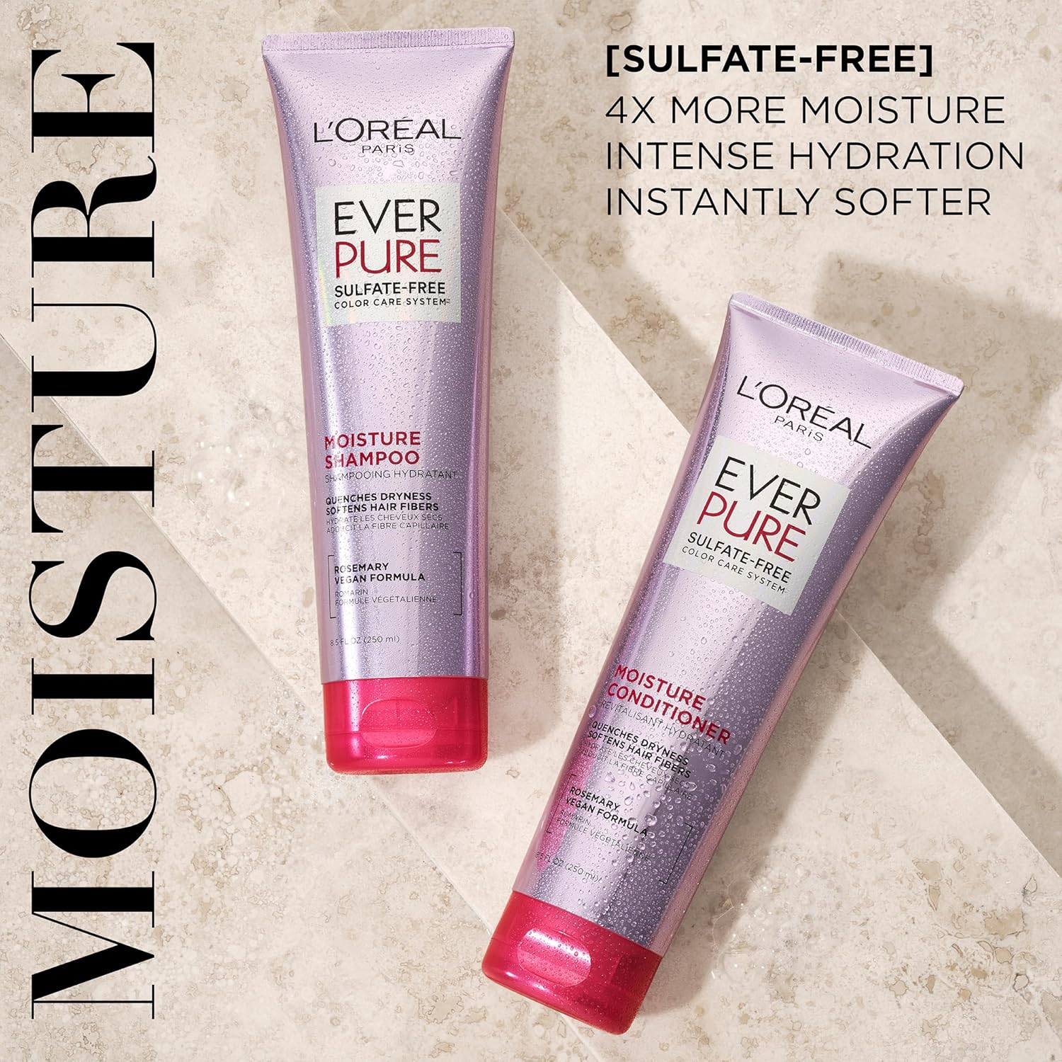 L'Or&eacute;al Paris Everpure Moisture Sulfate Free Shampoo and Conditioner for Color-Treated Hair, 8.5 Ounce (Set of 2) image number 1