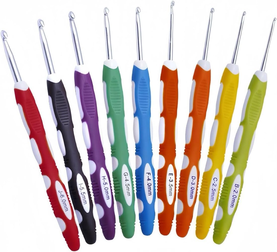 ZXUY Crochet Hooks Set 2.0-6.0Mm Ergonomic Soft Touch Handles Crochet Hook Set for Crocheting Lace, Doilies,Socks,Shawl,Gloves,Scarf,Sweaters and Bags (Blue 9Pcs)