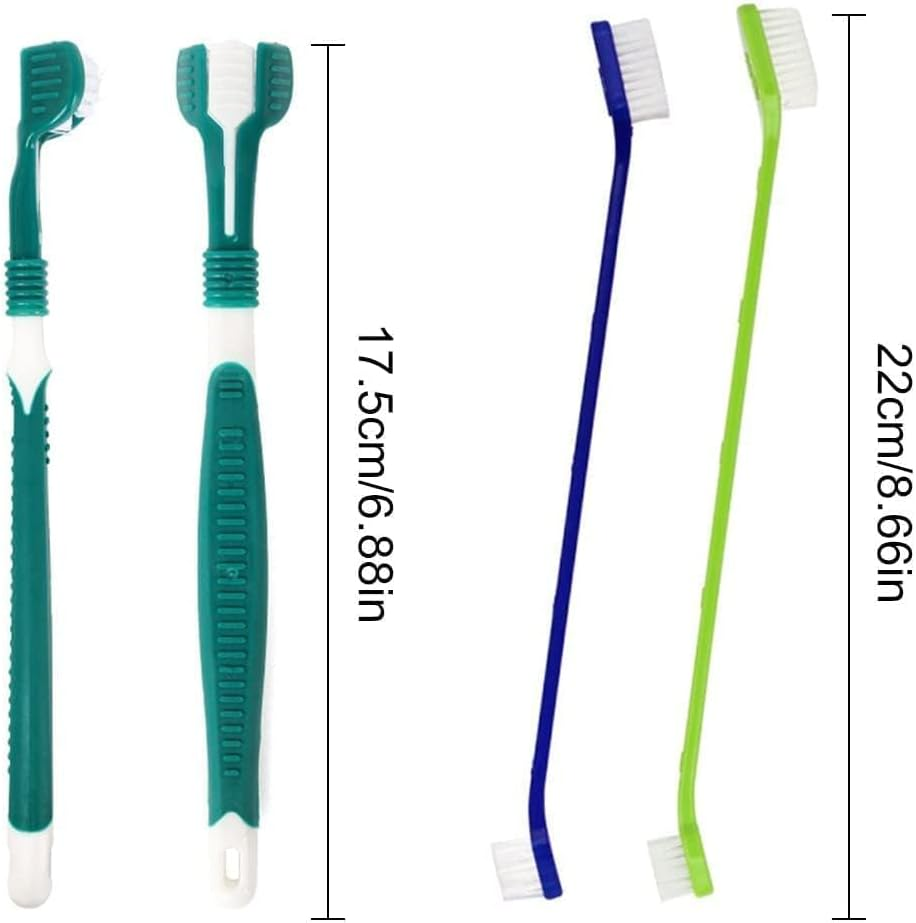 4 Pcs Dog Toothbrush,Dog Toothpaste and Brush Kit, Dog Teeth Cleaning, Pet Toothbrush, 2 Triple Head Dog Toothbrushes and 2 Long Handle Dog Toothbrushes, Toothbrush Dog for Dogs and Cats image number 4