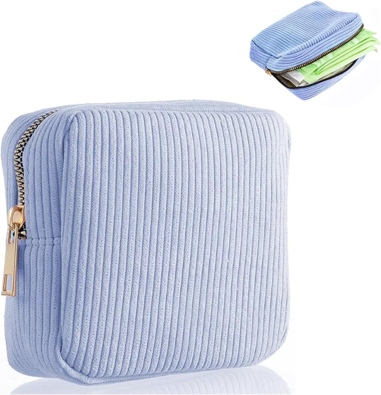 Sanitary Pad Storage Bag, Period Bags for Teenage Girls, Portable Small Corduroy Period Bag with Zipper, Cute Soft Mini Makeup Bag First Period Kit for Girls Women Outdoor(Blue) image number 2