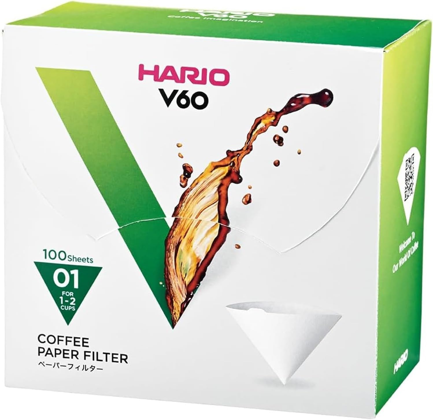Hario V60 Paper Coffee Filter, Size 01, White, 100Ct Box