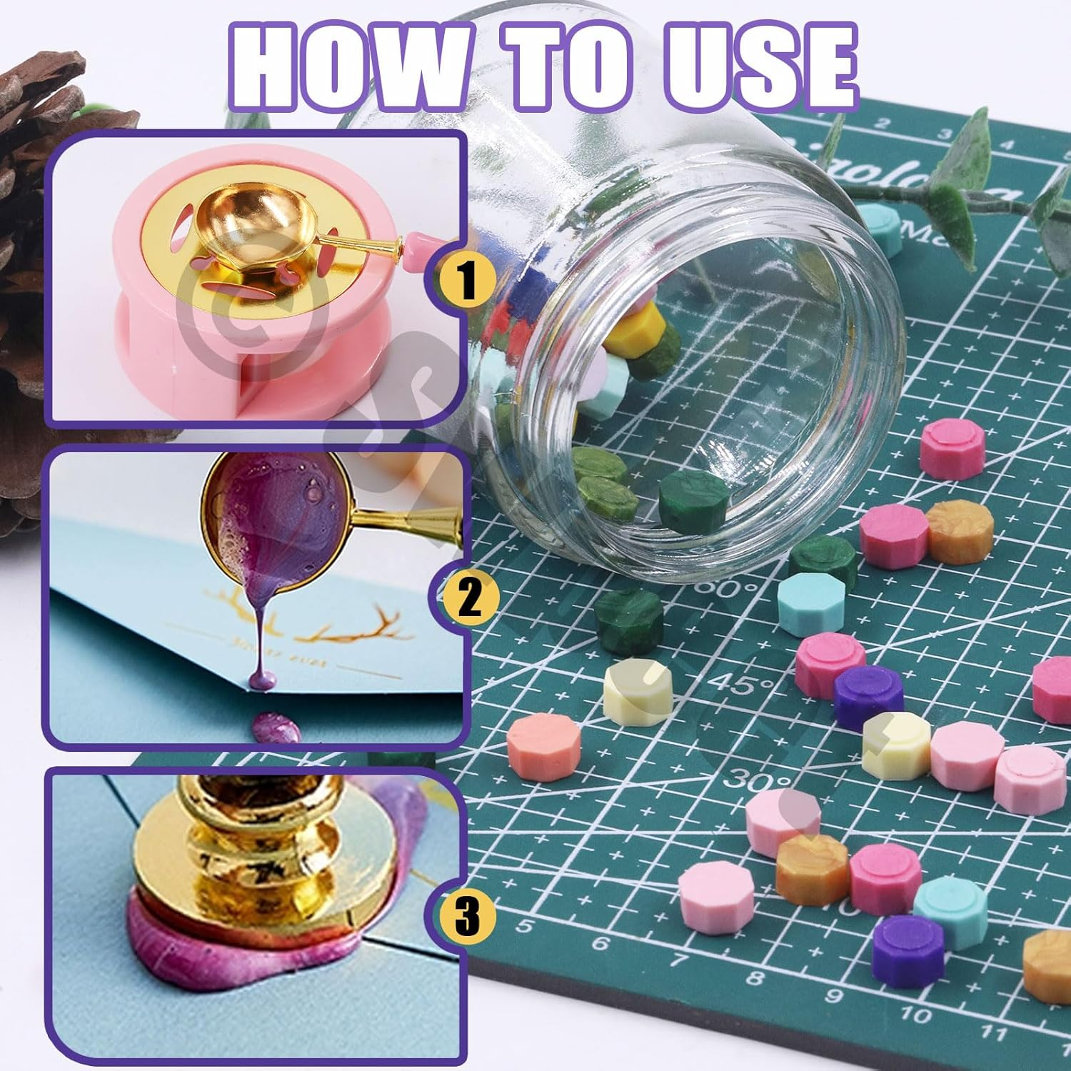 Swpeet 465Pcs Wax Seal Stamp Kit, Sealing Wax Kit with Wax Seal Beads, Wax Stamp, Wax Warmer, Vintage Envelopes and Tealight Candles for Envelopes Letter Sealing, Invitation Cards image number 2