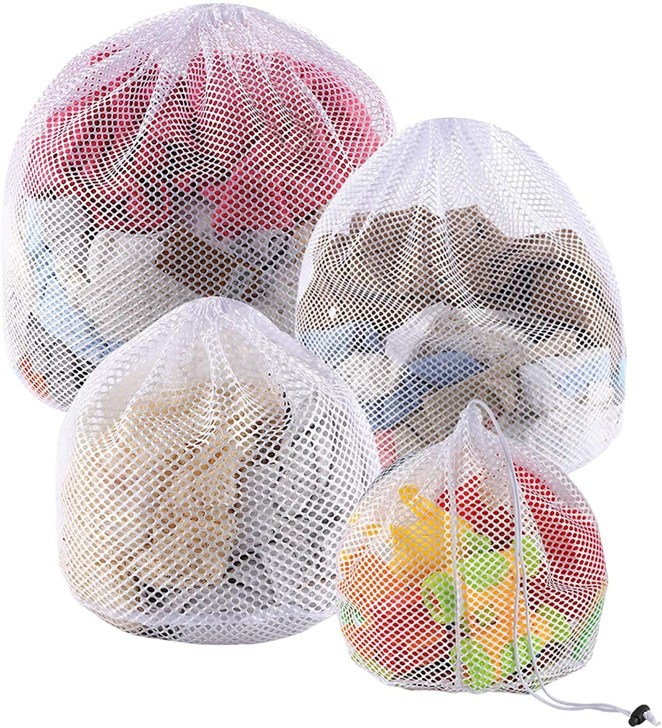 PELLUM Mesh Laundry Bags with Drawstring, 4 Pack - Durable, Sturdy, Machine Washable, Heavy Duty Bags for Travel, College Dorm, Apartment, Family image number 1