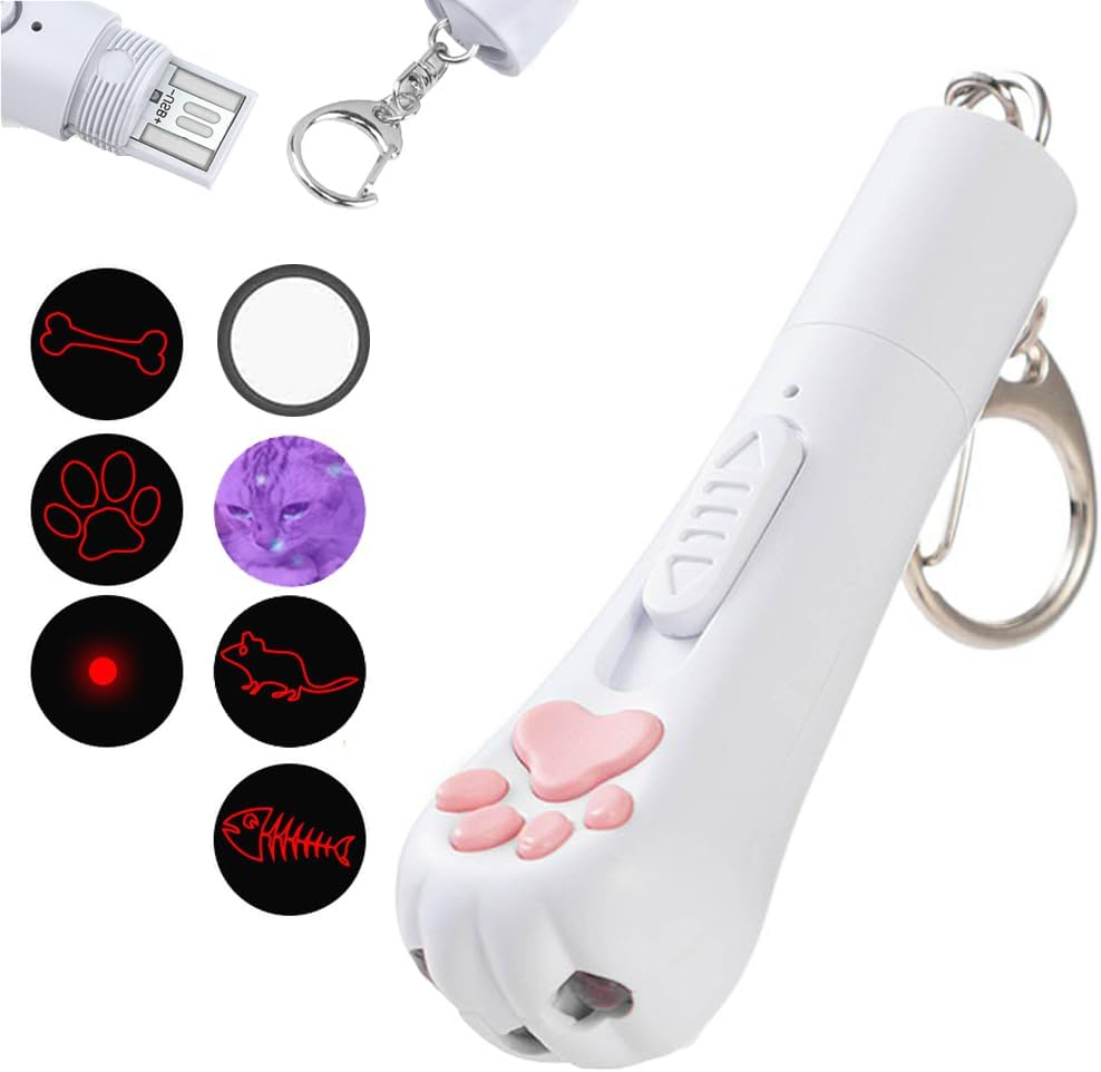 Vekol Cat Laser Toy, LED Pointer Interactive Toys Indoor Cats Dogs Laser, Long Range 5 Modes Laser Projection Playpen USB Rechargeable for Kitten Outdoor Pet Chasing Exercise (White) image number 1