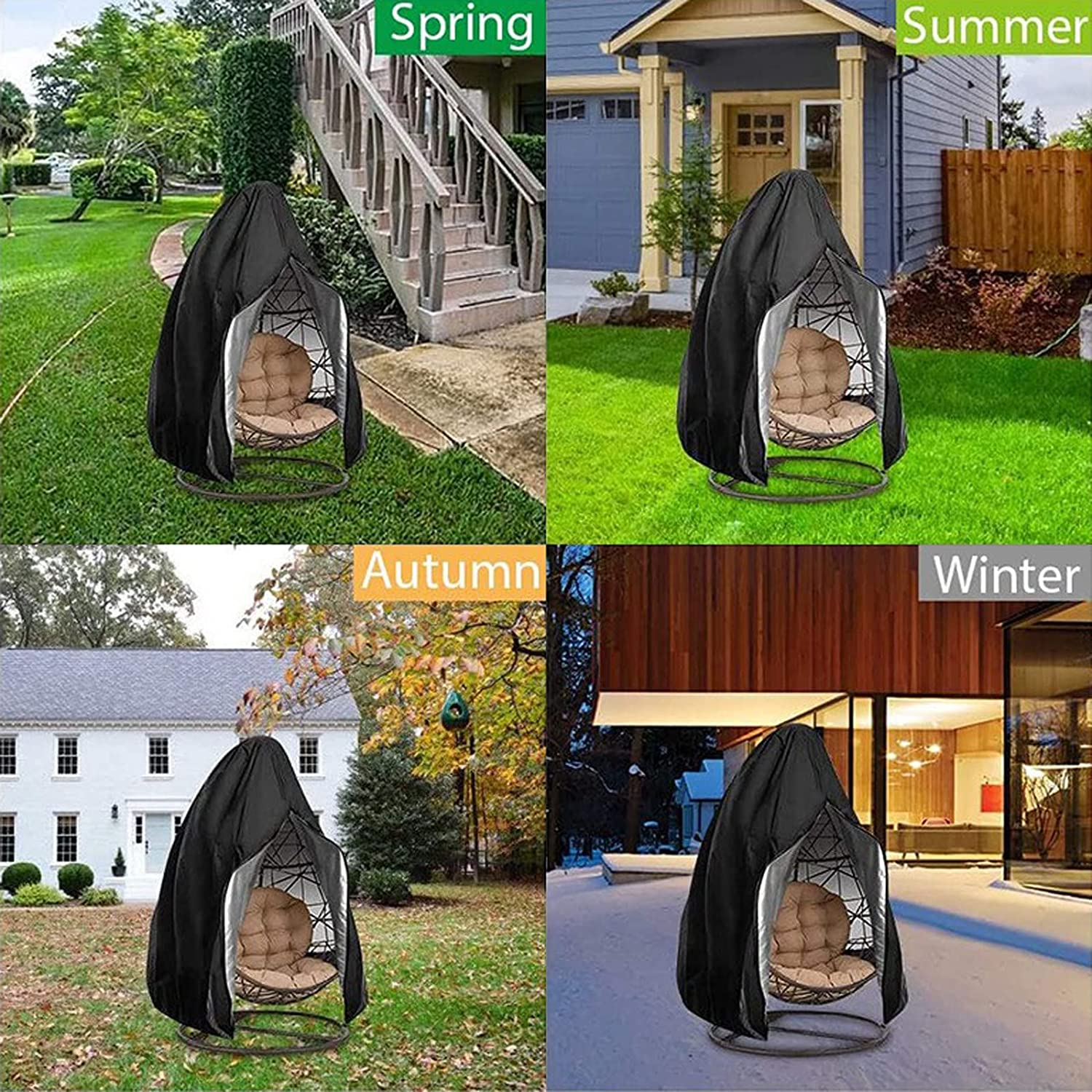 Egg Chair Covers, Outdoor Swing Egg Chair Cover Waterproof Anti-Dust with Zipper 210D Oxford Fabric Veranda Garden Lawn Chair Protector Furniture Accessory115X190Cm (Black) image number 4