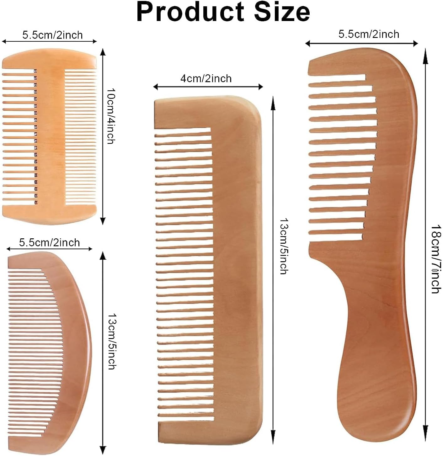 4 Pcs Natural Bamboo Comb Set for Women & Men - Wide Tooth Detangling, Beard & Labor Combs for Curly, Thick, Wavy Hair with Gift Bag image number 4