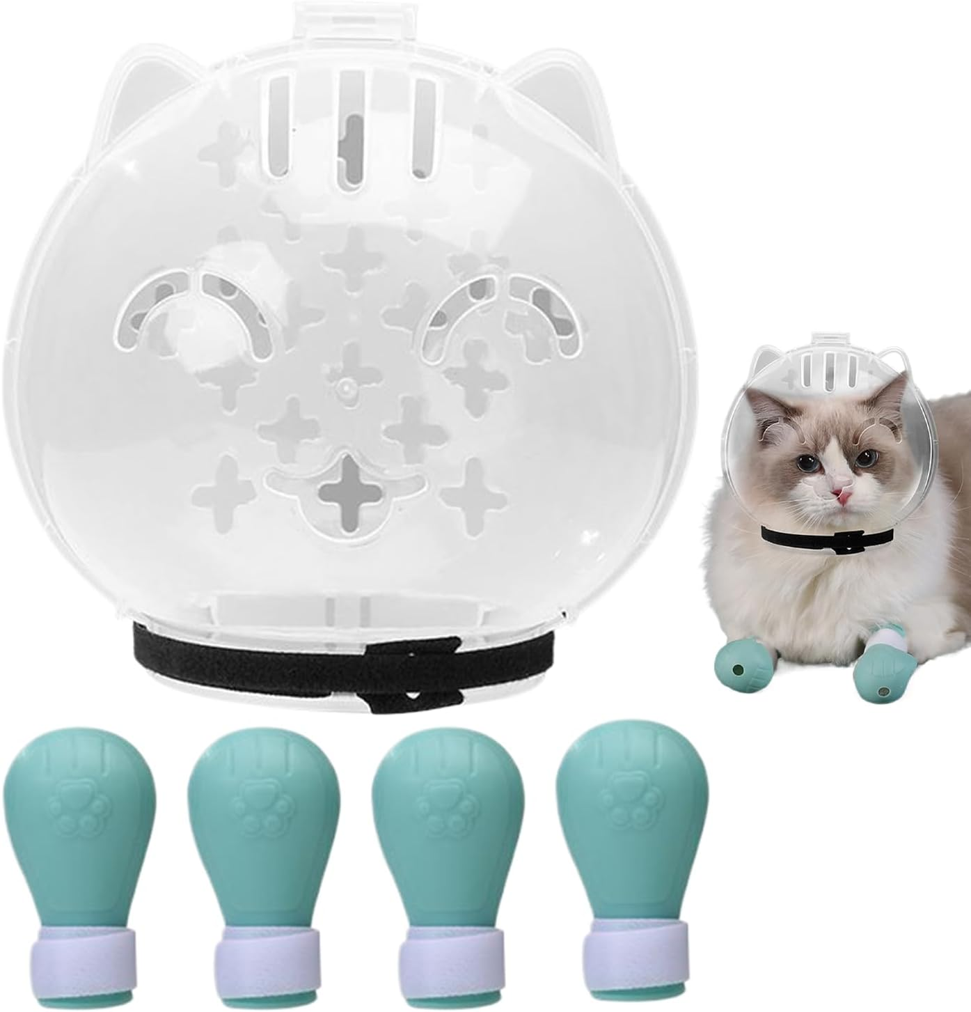 Cat Head Cover for Nail Clipping | Cat Hood for Grooming with Boots - Breathable Pet Headgear for Shaving Bathing Washing Trimming Veterinary Visits