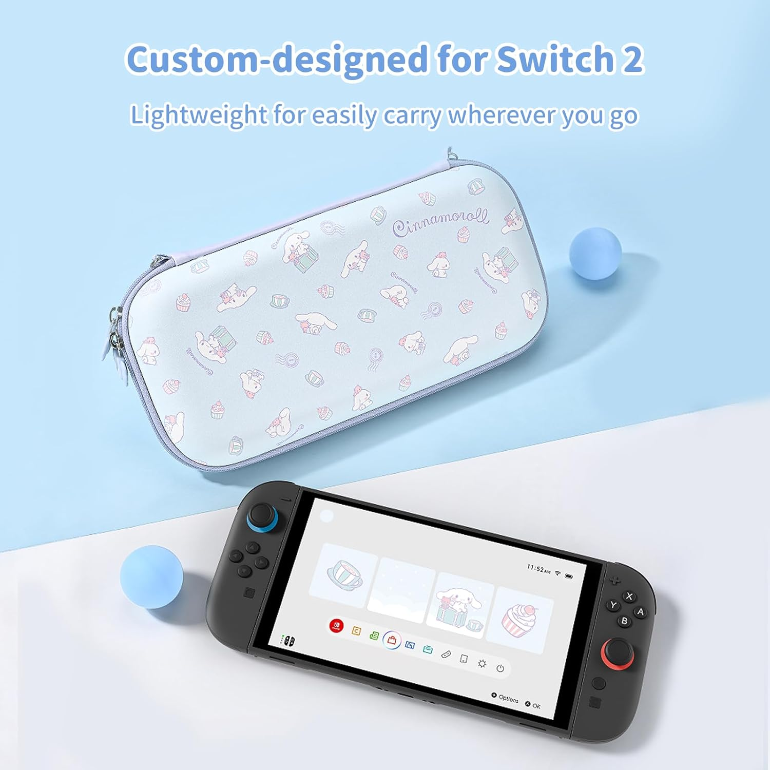 Kuitmor Carrying Case Compatible with Switch 2 (2025) 7.9 Inch, Hard-Shell Slim Travel Case with 12 Game Card Slots for Switch 2 Console and Accessories, Candy Party (Blue) image number 4