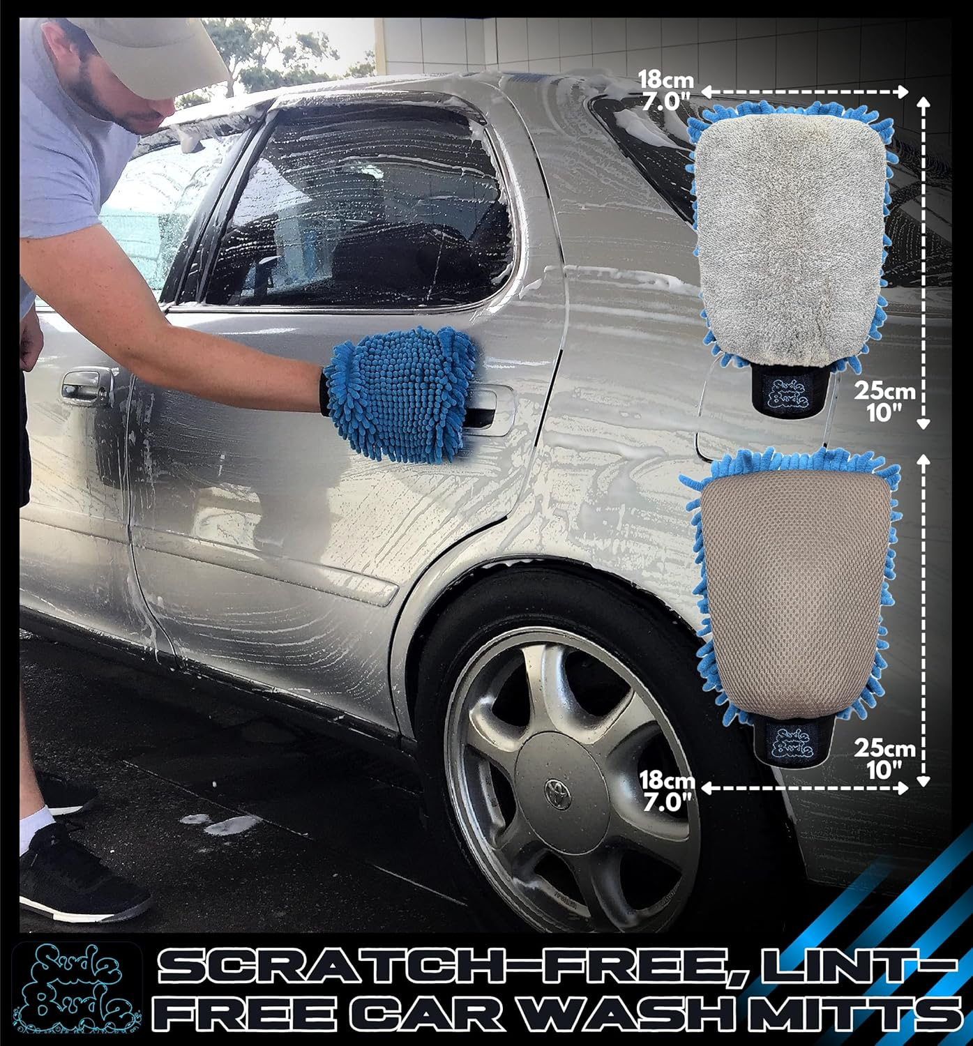 Premium Microfibre Chenille Car Washing Mitt 2 Pack | 2-In-1 Double-Sided Scrubber and Fleece Mitts. Soft, Durable, No Scratch, Lint-Free Washing and Detailing for Exterior Car Care image number 4
