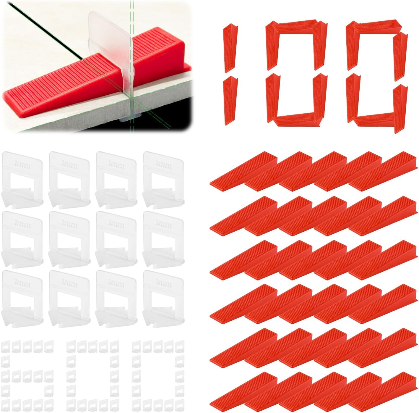 Pack of 700 Tile Levelling System Tile Wedges Tile Levelling System 1 Mm with 1 Mm Base for Laying Wall and Floor Tiles Reusable