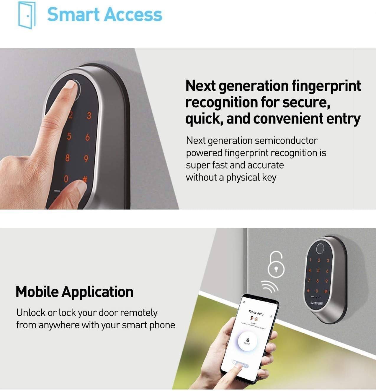 Samsung SHP-A30FCDS Smart Wi-Fi Biometric Deadbolt Door Lock Satin Nickel image number 1