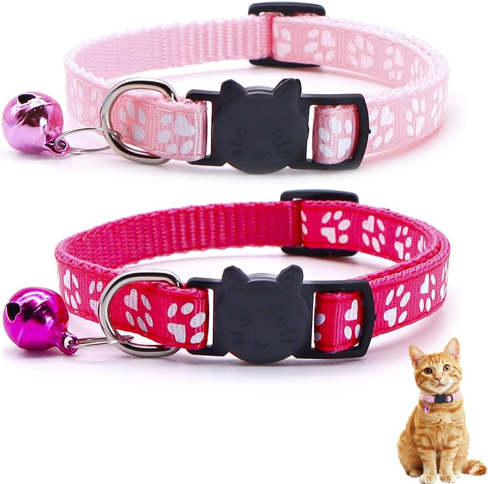 Weddhuis 2 Cat Collars, Adjustable Cat Collar with Bell and Safety Buckle, Suitable for All Domestic Cats (Pink+Red) image number 3