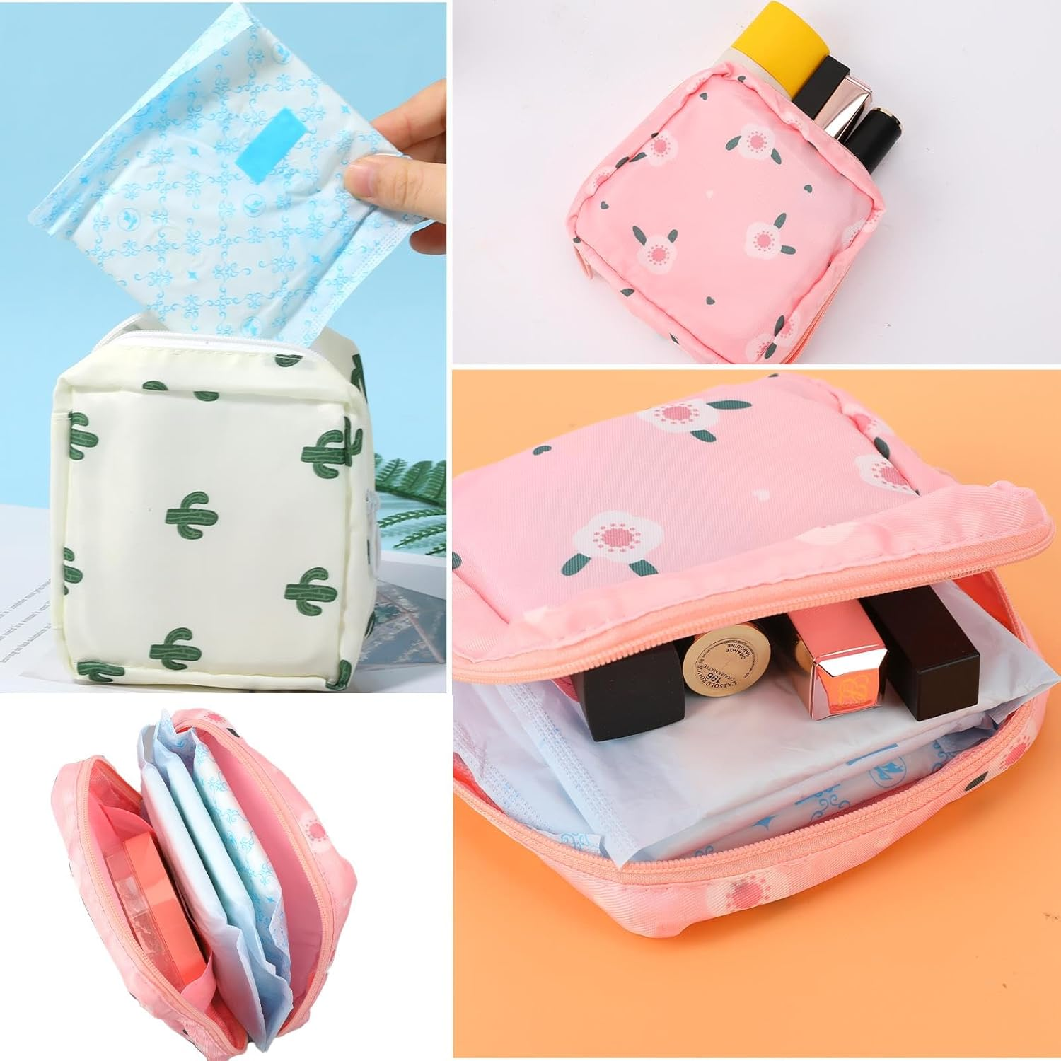 KALIONE 4Pcs Sanitary Napkin Pad Pouch, Period Bag Period Pouch,Tampon Storage Pouch, Portable Reusable Menstrual Pads Bags for Women Teen Girls, Tampons Holder, Pad Bag, Feminine Care - Set E (4Pcs) image number 5