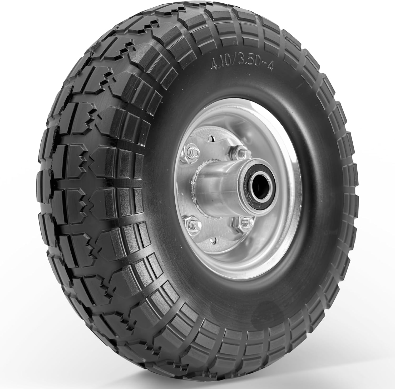 GYL Heavy Duty 4.10/3.50-4 Solid Tire with Rim - 10" Dolly Wheels, with 5/8&rdquo; Bearing, 2.1"Offset Hub,Replace for Hand Truck, Wheelbarrow, Gorilla Cart (4.10/3.50-4 Solid Tire with Rim 1 Pc)