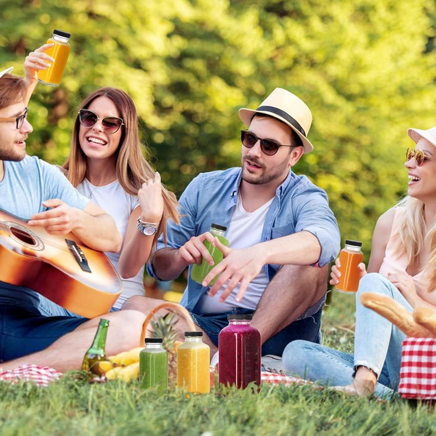 Juice Bottles, Glass Juice Bottles with Lids, 500Ml Reusable Glass Drink Bottles for Fridge, Clear Jars with Caps, for Milk, Juicing, Kombucha, Ginger, Beverage Glassware, Drinking Jars, 16 Oz 6 PCS image number 2