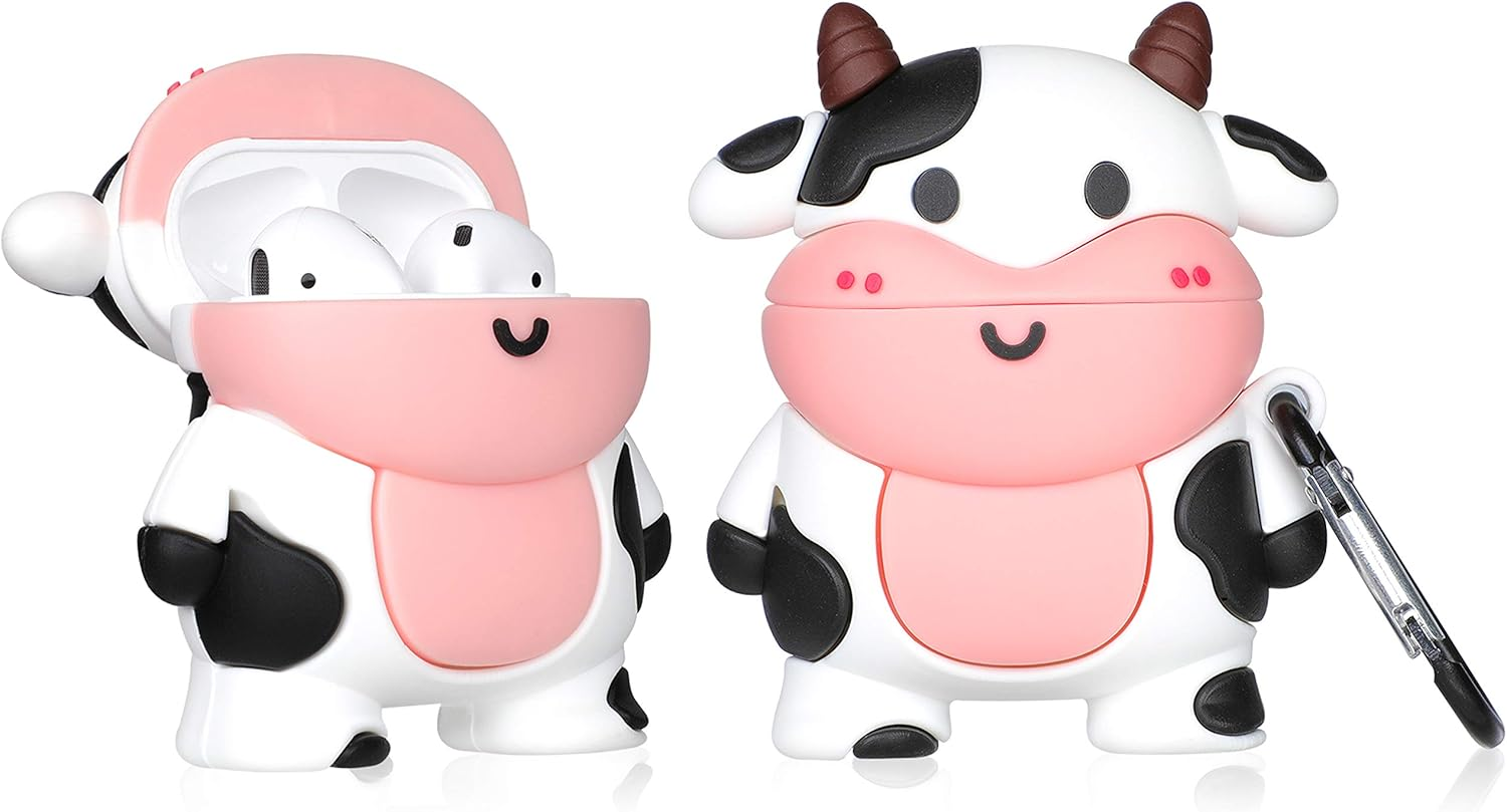 Jowhep Case for Airpod Pro 2019 Cartoon Design Cute Kawaii 3D Silicone Cover Keychain Fashion Funny Animal Soft Protective for Air Pods Pro Girls Kids Women Shell Cases for Airpods Pro (Smile Cow)