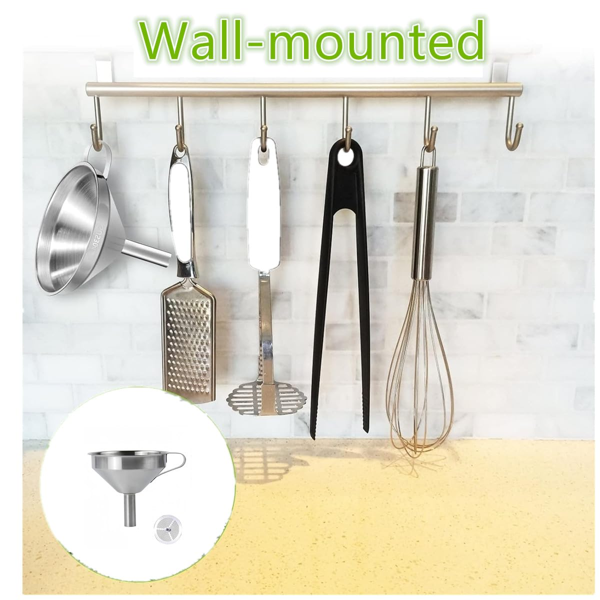 Funnel Filter Kit, Stainless Steel Kitchen Funnel with Removable Strainer/Filter for Transferring of Liquid, Fluid, Dry Ingredients & Powder