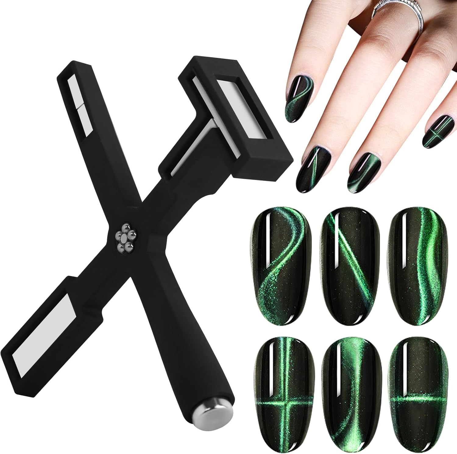 Vnjaoi 5 in 1 Nail Magnet Tool, Upgraded Nail Magnet Pens with Silicone Protective Case, Multi-Function Magnet Stick 3D Magnetic Cat Eye Gel Polish Nail Art, for 3D Magnetic, Salon, Studio or Home image number 1