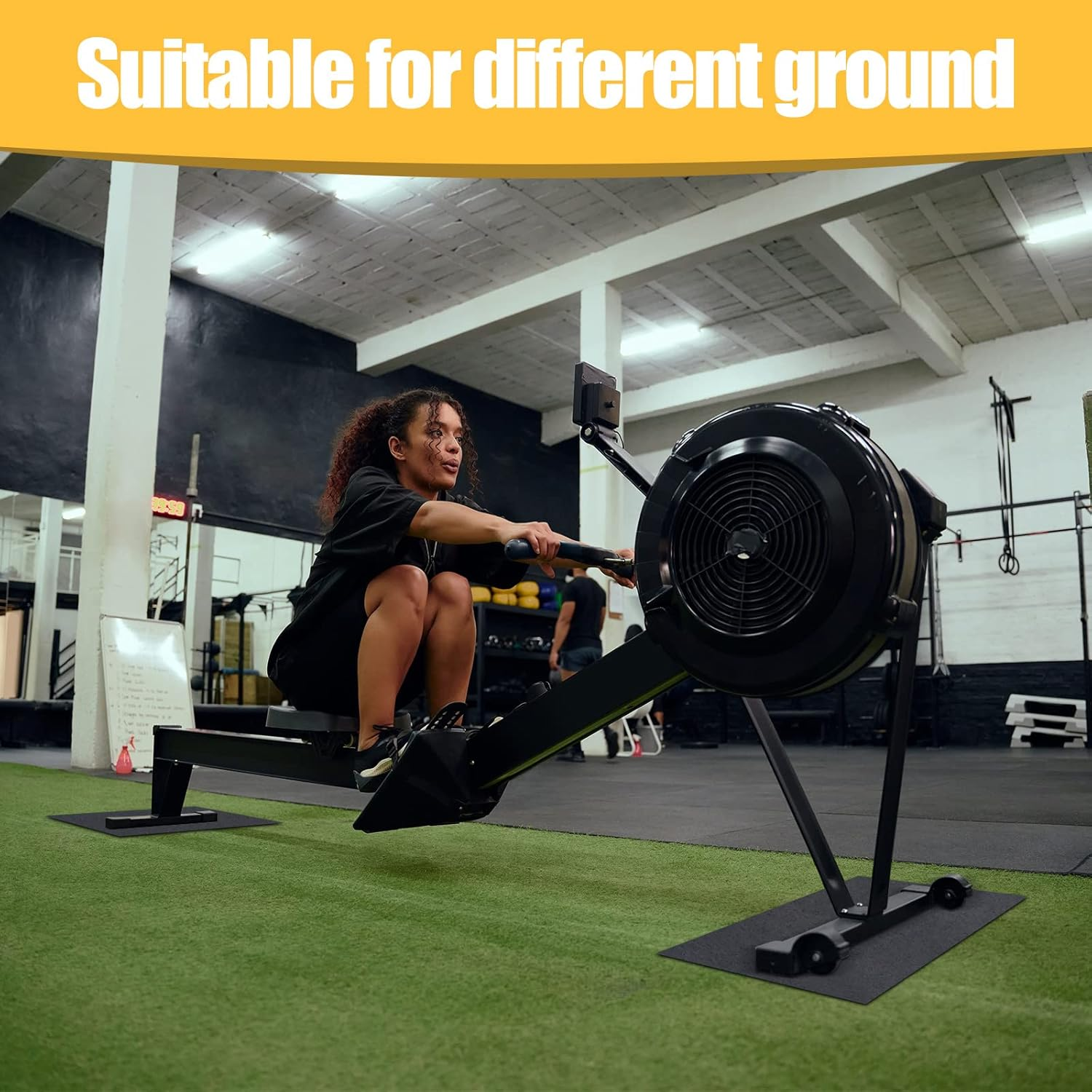 2 Pieces Rower Mat Compatible with Model D Concept 2 Rowing Machine anti Slip and High Density Thick Floor Mat for Home Gym Foam Floor Protective Mat, Black image number 6