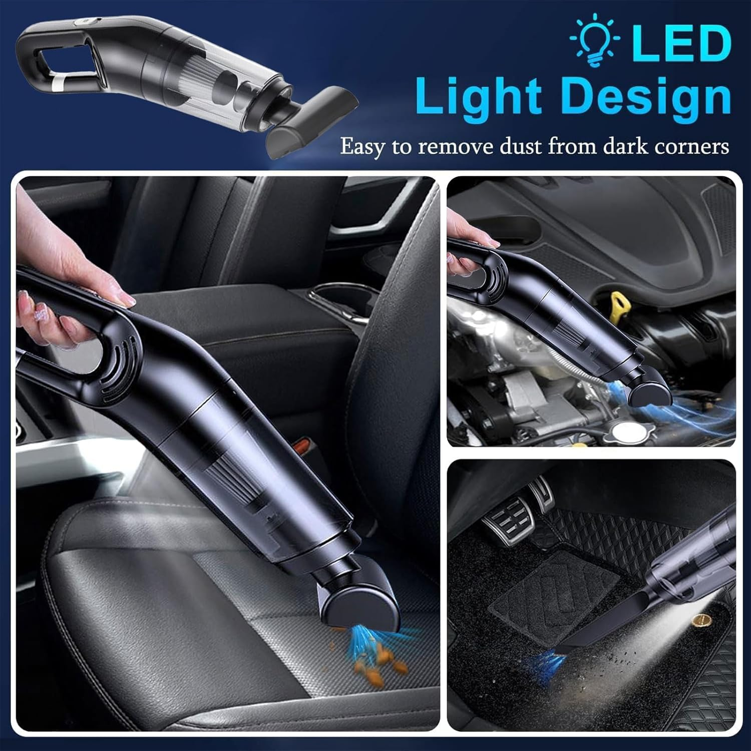 Handheld Portable Car Vacuum Cleaner, 10000Pa Vacuum Cleaner, 120W High Power Hand Held Vacuum and Multi-Nozzles for Car, Home, Office, Pet image number 4