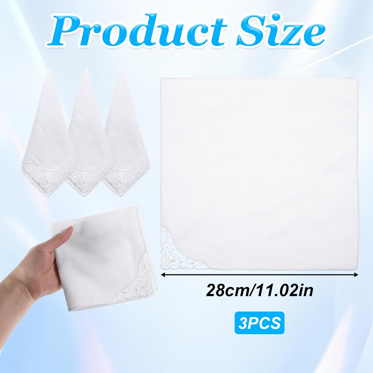 3 PCS Handkerchiefs for Women White Soft Cotton Ladies Hankies Elegant Embroidery Lace Pure Color Square Hankies Daily Accessory Suitable for Afternoon Tea Party 11 Inch image number 4