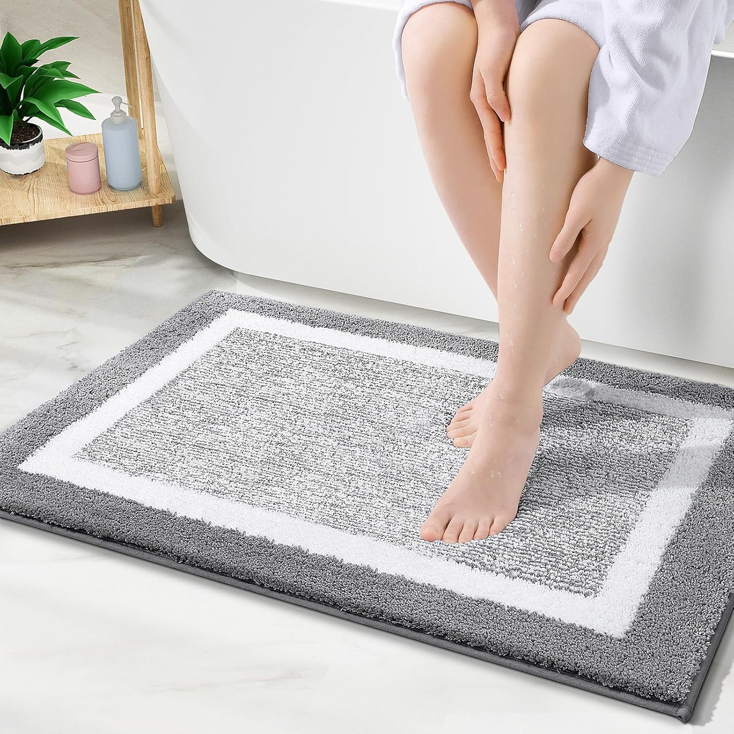 YUTA Bathroom Rugs, Extra Soft and Absorbent Microfiber Bath Mat, Non-Slip, Machine Washable, Quick Dry Bath Carpet, Suitable for Bathroom Floor, Tub, Shower, 61X91Cm, Light Grey image number 6