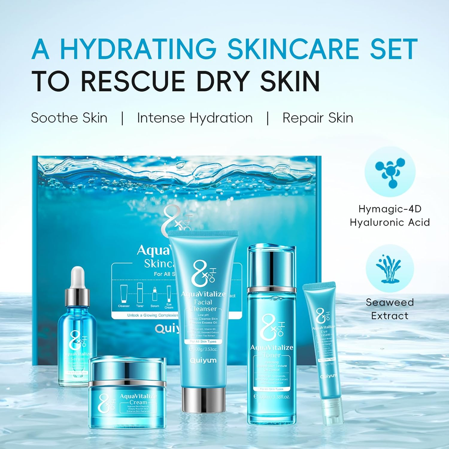 QUIYUM Skin Care Sets, Hydrated Skincare Sets 5 PCS, Skin Care Routine Kit for Women with Cream, Eye Cream, Facial Cleanser, Toner, Serum, Wife Mom Women Men Beauty Gifts for Valentines, Birthday image number 3