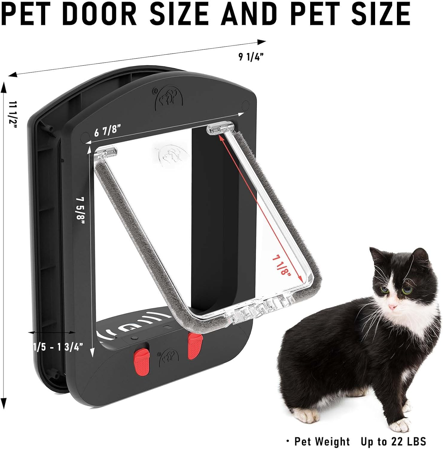 [ALUMANI] Cat Door for Interior Door and Exterior Door, 4 Way Locking with Magnetic Flap, Collar Activated Cat Door, 2Pcs of Cat Magnetic Collars, Black image number 1