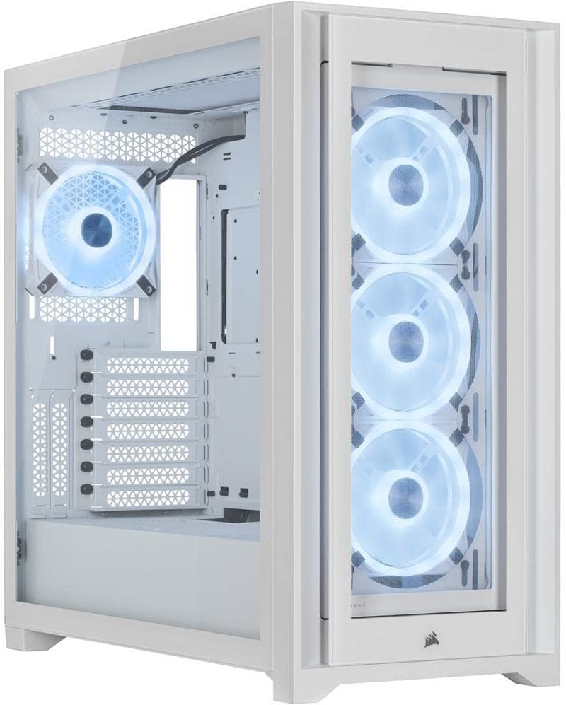 CORSAIR Icue 5000X RGB QL Edition Mid-Tower Case - True White (Four CORSAIR QL120 RGB Fans, Included CORSAIR Icue Lighting Node CORE, Easy Cable Management, 136 Total RGB Leds) White image number 3