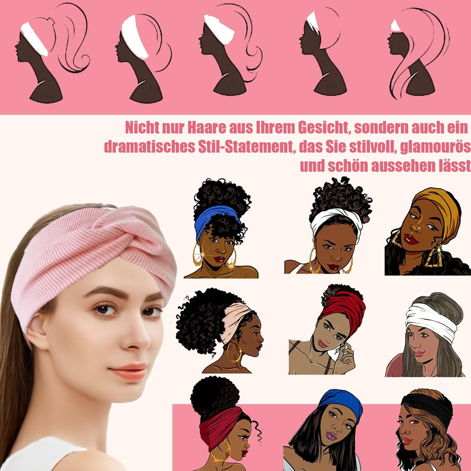 Norhogo Pack of 4 Women'S Winter Hair Bands, Elastic Wide Headband, Twisted Knotted Stretchy Wrap Boho Headbands, Sports Headband, Yoga Hair Accessories for Women Girls, 4 Colours image number 3