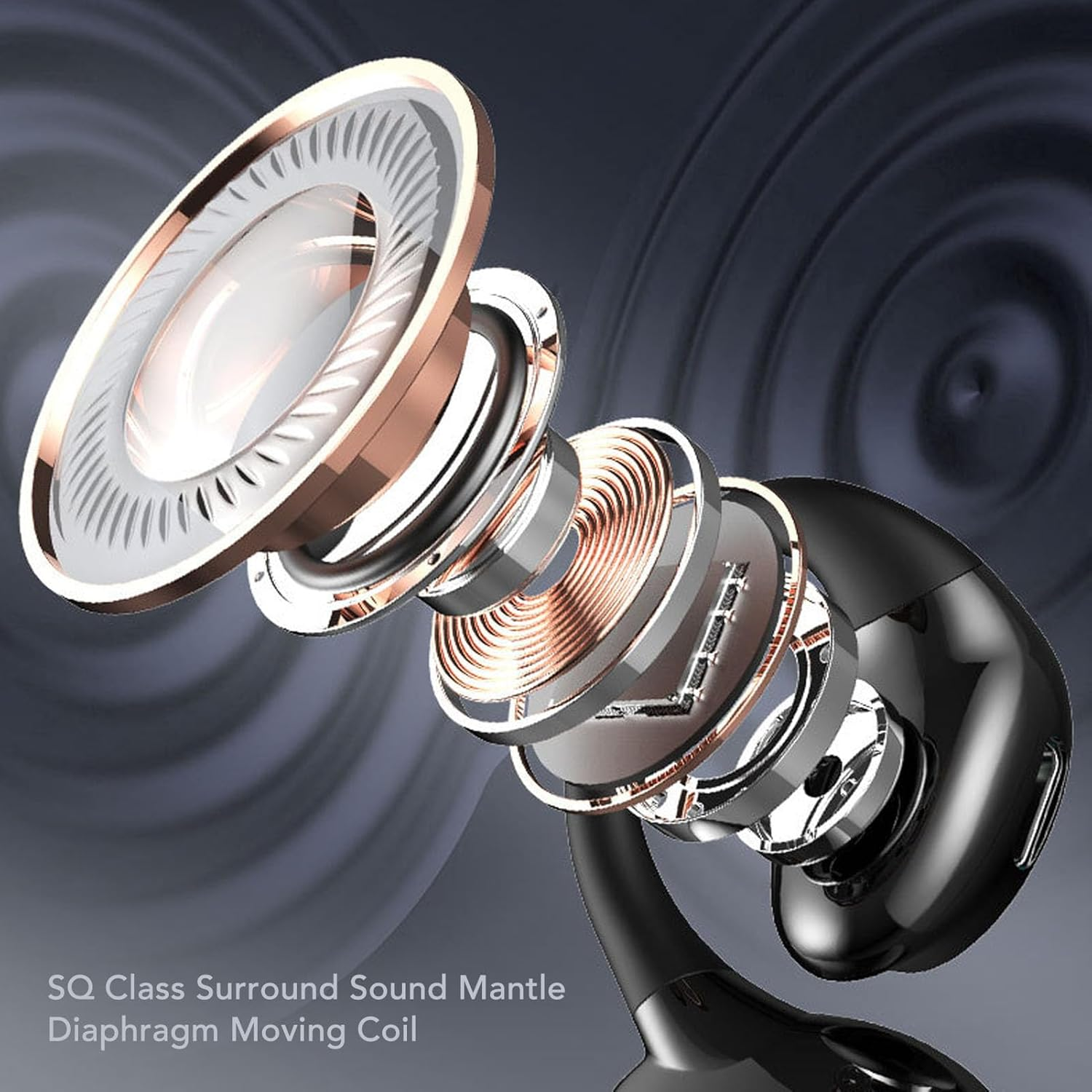 Wireless Bluetooth Earbuds, Open Ear Headphones with Membrane Speaker Unit, High Capacity Lithium Battery for Business, Sports, Running (Black) image number 1