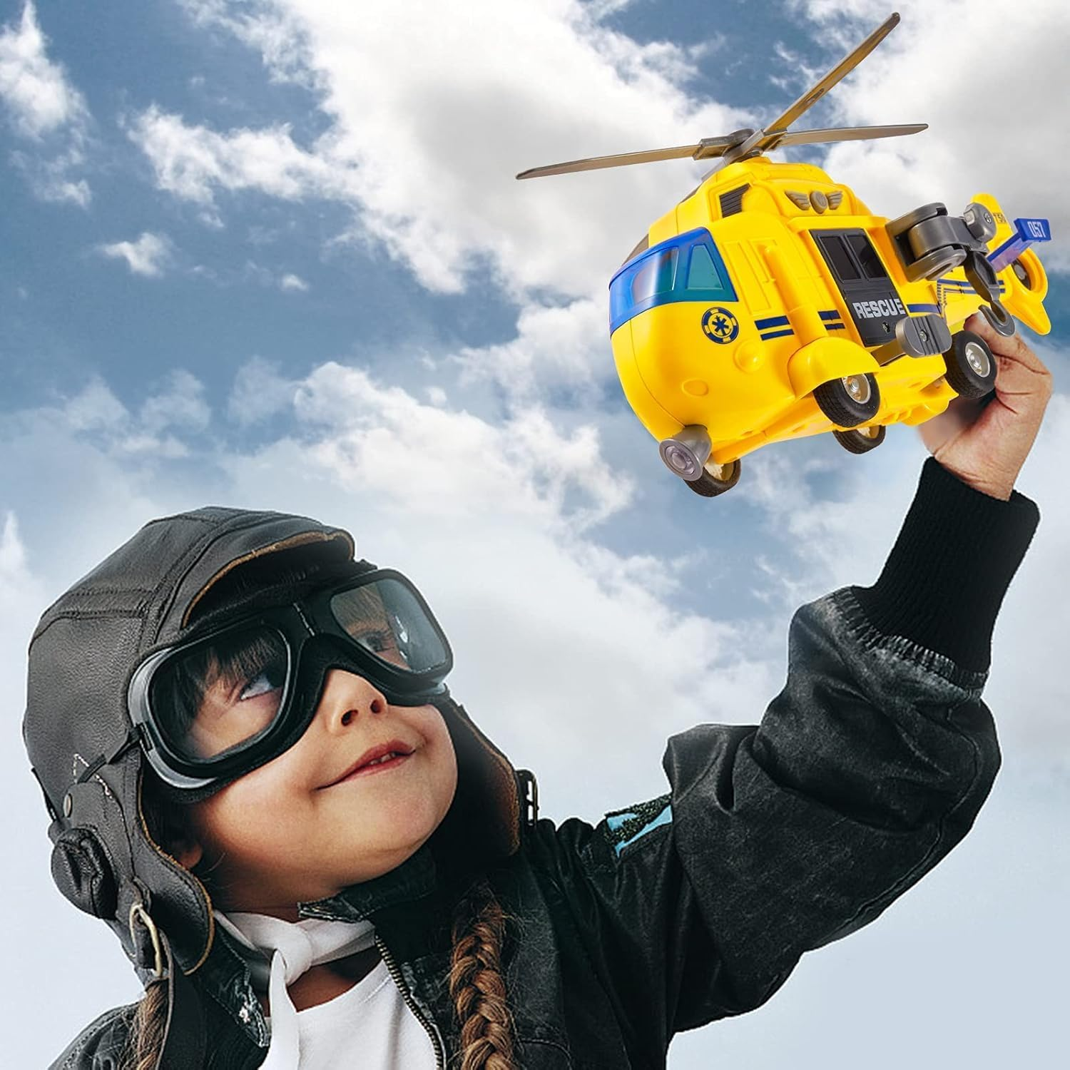 LESUNTINGKY Rescue Helicopter Toy with Light and Sound Push and Go Cars Educational Toys Gifts for Kids Boys Girls 3 4 5 6 Years Old (1:16) image number 4