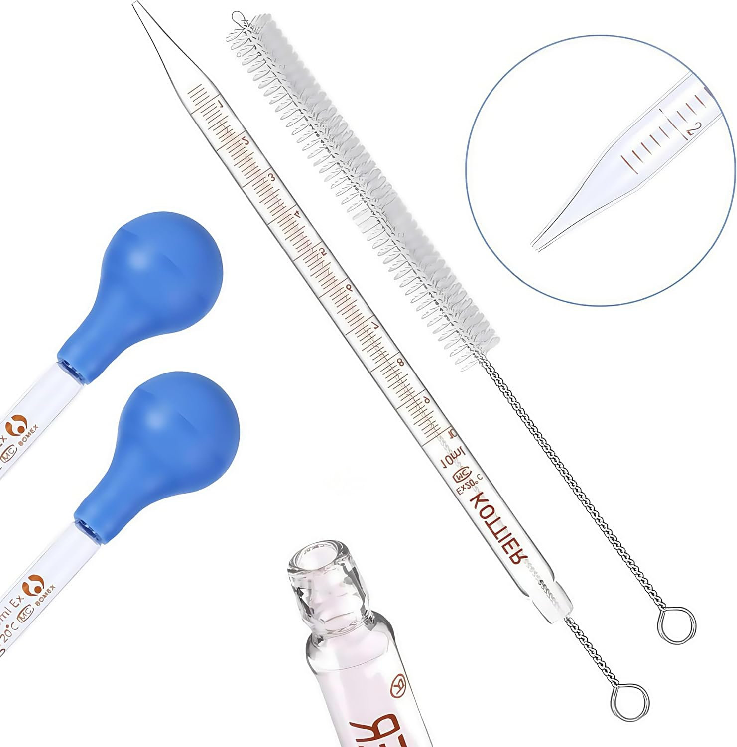 6 Pcs Glass Pipettes Graduated Long Dropper Kit,With 6 Rubber Caps and 1 Pcs Droppers Brush, for Transfer Liquid for Lab(5Ml/10Ml) image number 3