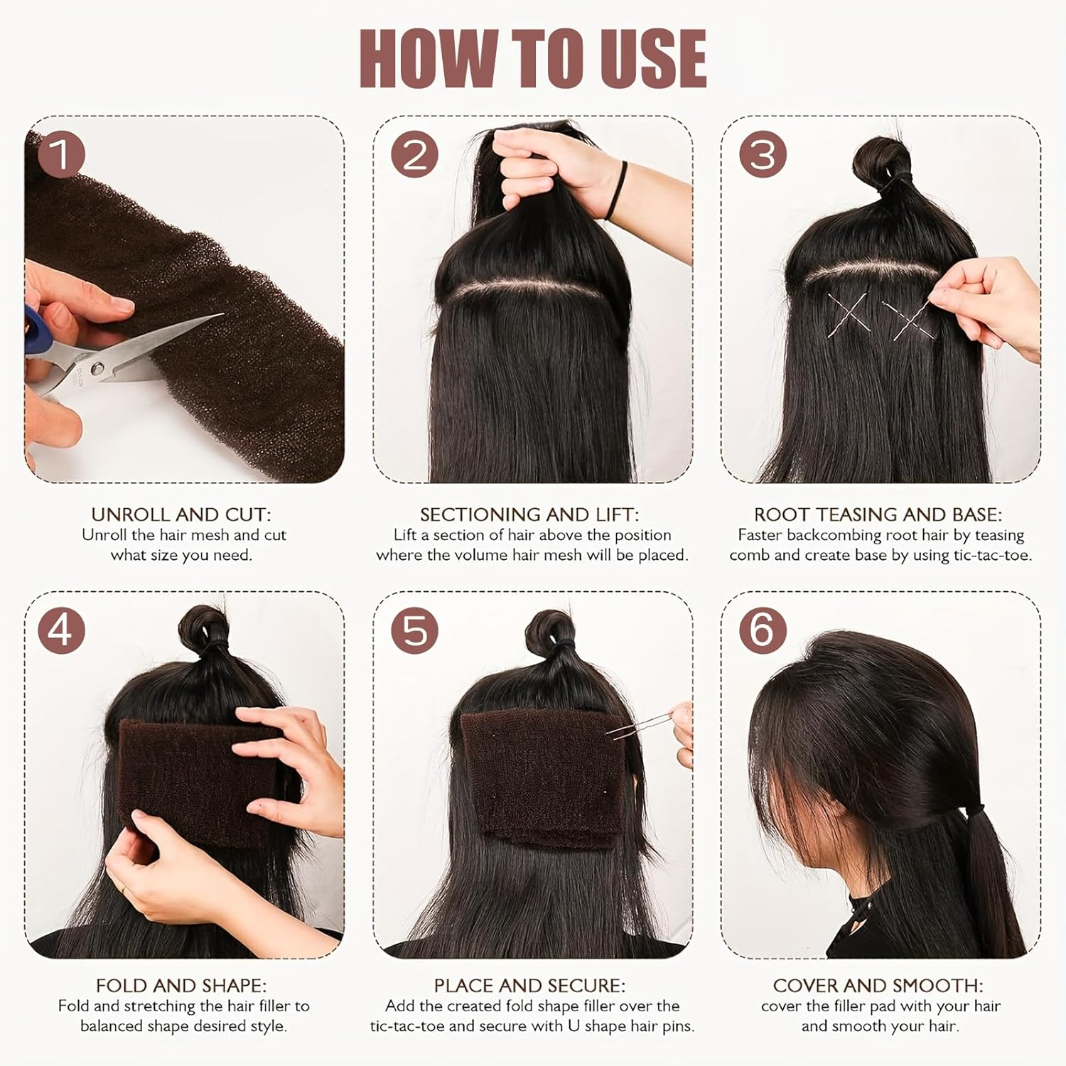 Hair Bun Maker & Styling Accessories Set, Volumizing Sponge for Updos with 70 Bobby Pins, Thin Hair Filler, Salon Must-Have Tool - 1 Piece, Dark Brown image number 3