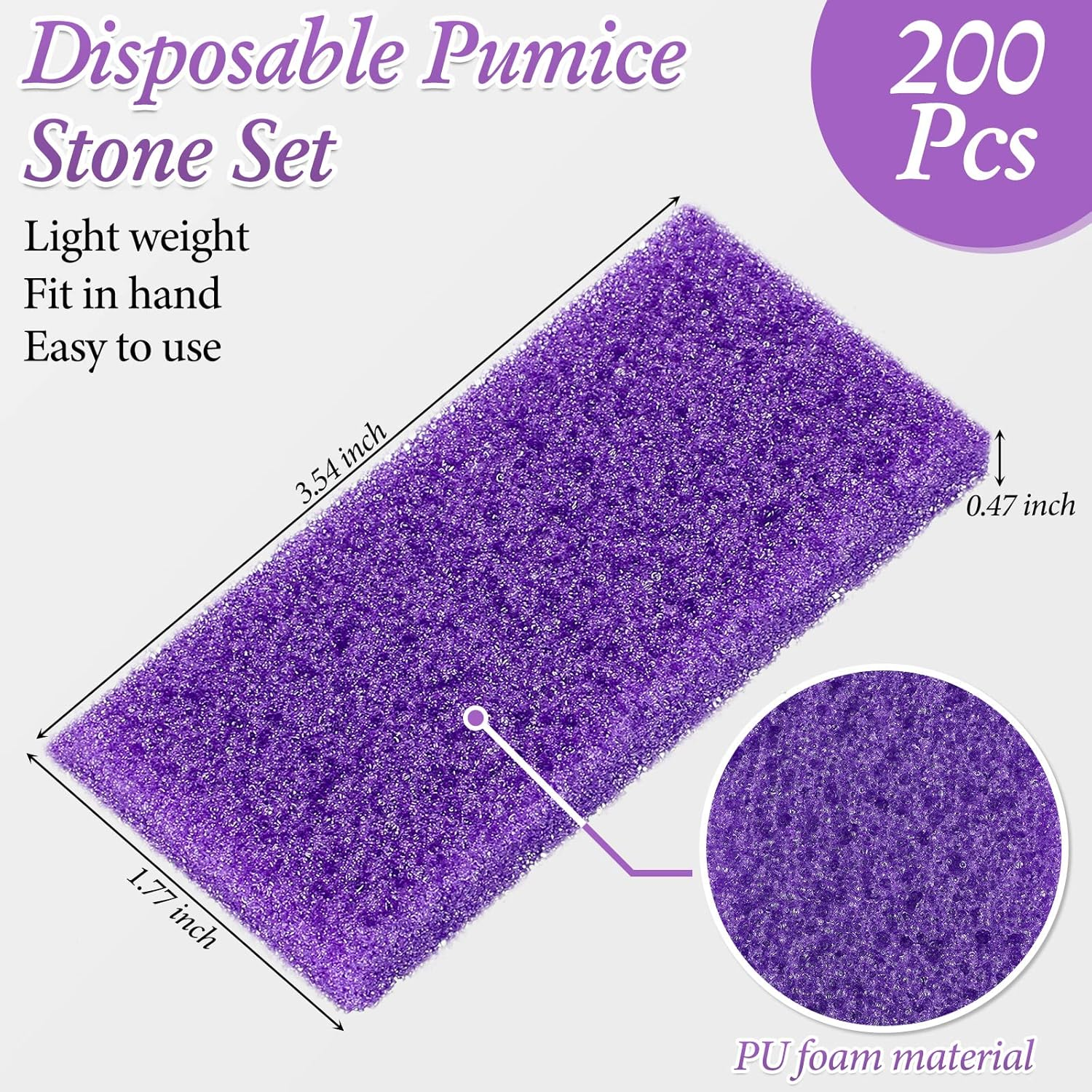 200 Pcs Disposable Foot Pumice Stone Bulk for Feet Pumice Stone Foot Scrubber Dead Skin Pedicure Scrubber Exfoliator Sponge for Feet Callus Remover Bath, Spa, 3.54 X 1.77 X 0.47 Inch(Purple, Purple) image number 4