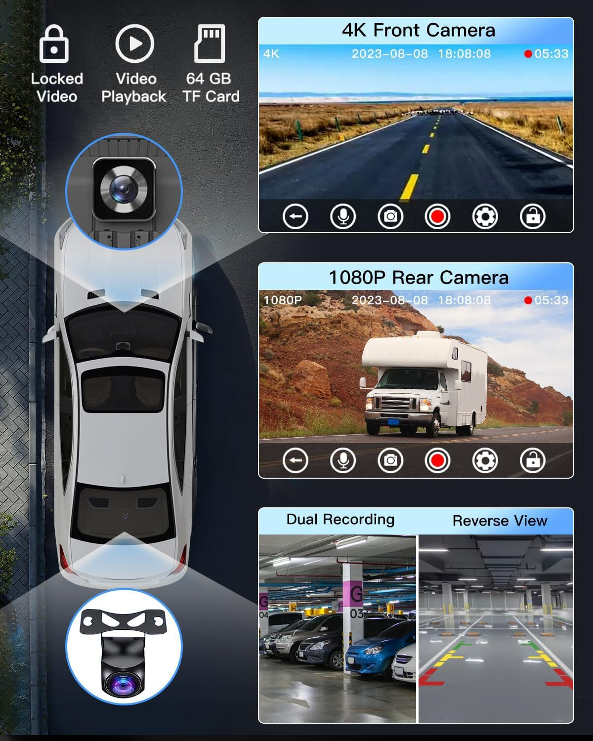 10.26 Inch Portable Wireless Touch Screen Apple Carplay, Android Auto, Mirror Link with 4K Dash Cam, 1080P Camera, GPS Navigation, Bluetooth, Siri/Google Navigation Car Screen for All Vehicles image number 6